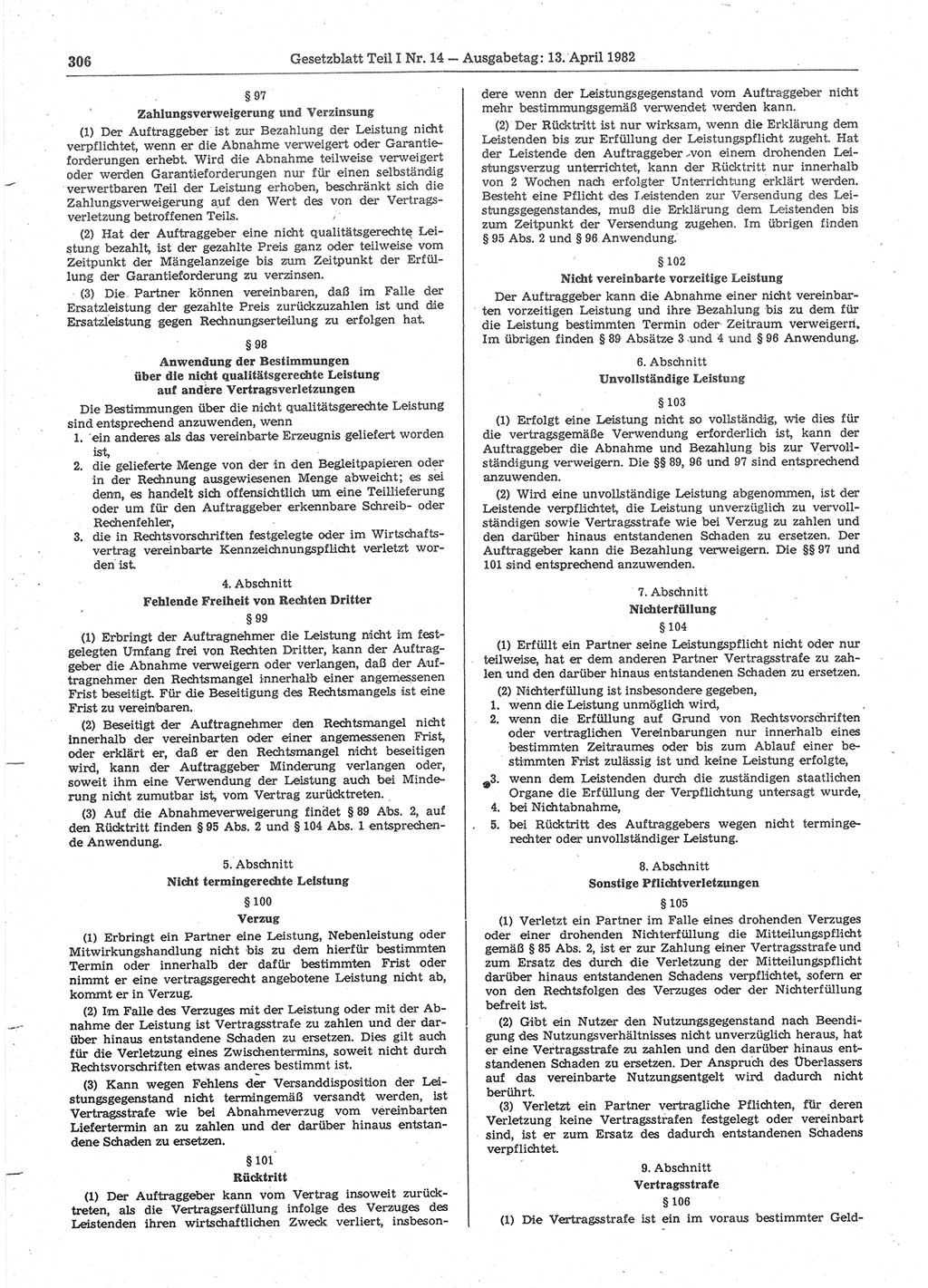 Gesetzblatt (GBl.) der Deutschen Demokratischen Republik (DDR) Teil Ⅰ 1982, Seite 306 (GBl. DDR Ⅰ 1982, S. 306)