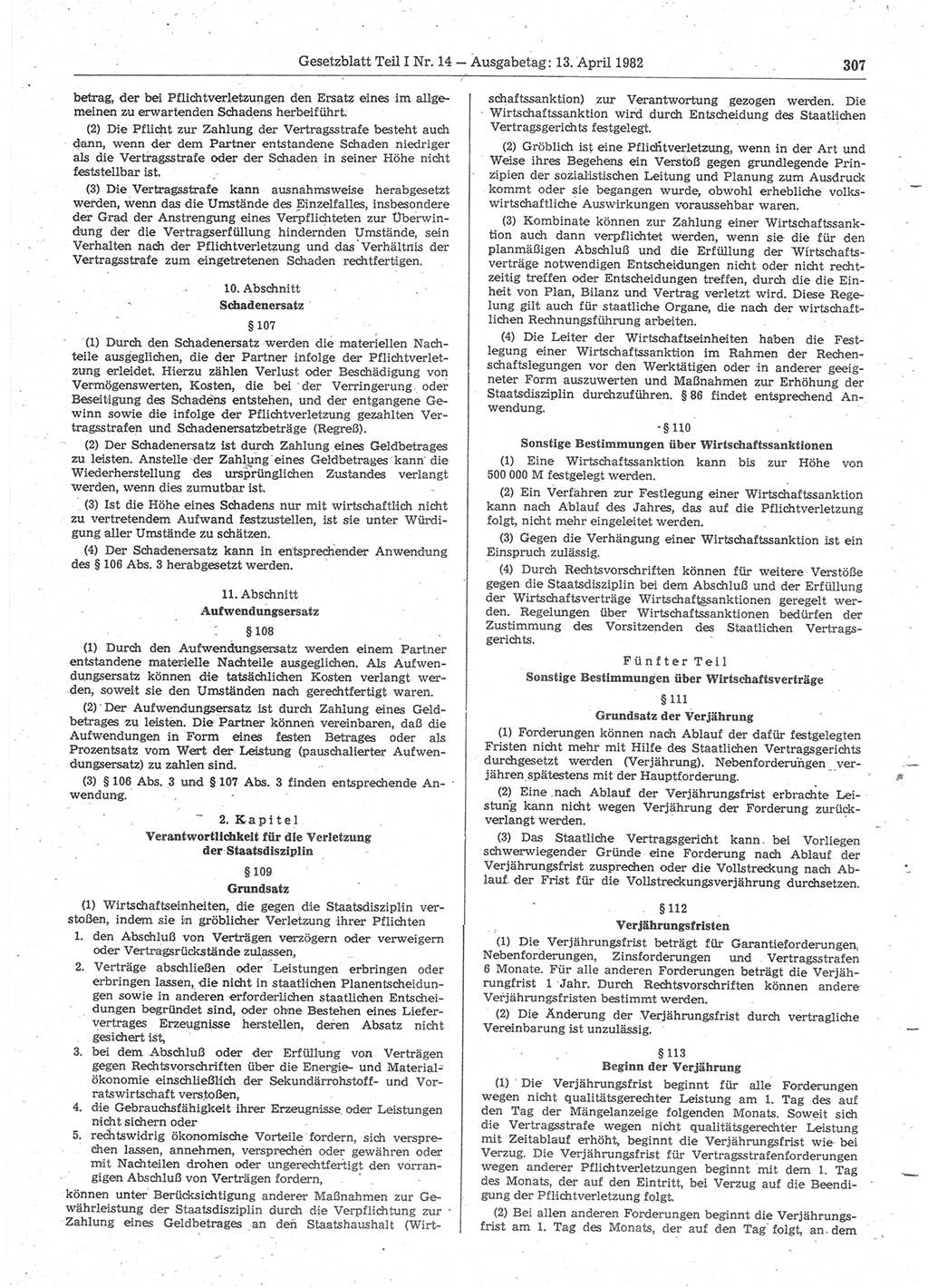 Gesetzblatt (GBl.) der Deutschen Demokratischen Republik (DDR) Teil Ⅰ 1982, Seite 307 (GBl. DDR Ⅰ 1982, S. 307)