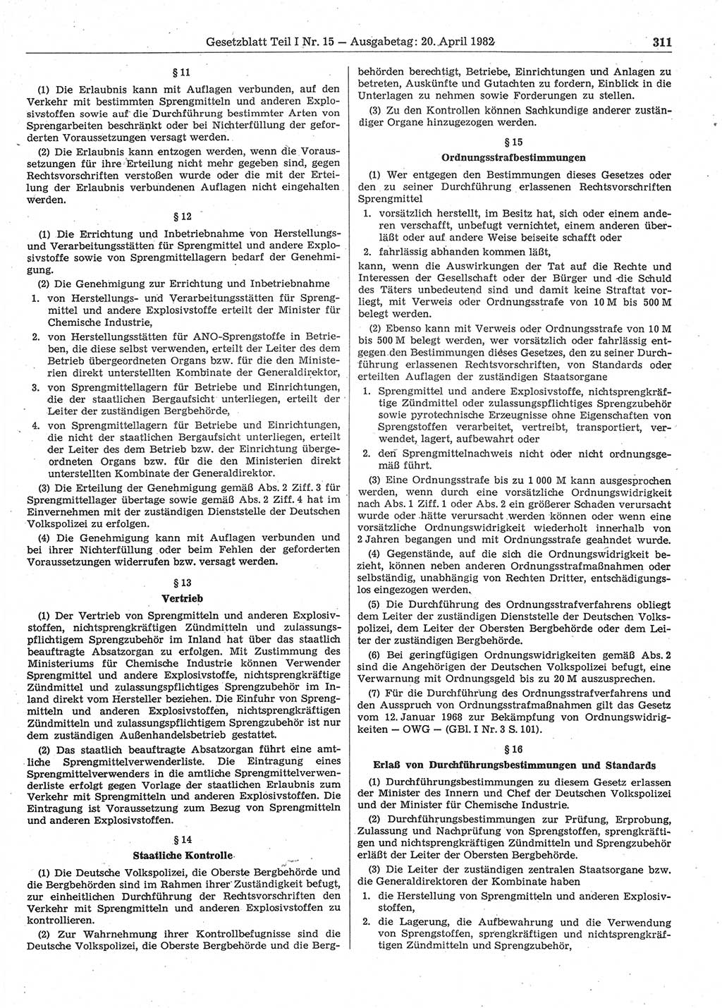 Gesetzblatt (GBl.) der Deutschen Demokratischen Republik (DDR) Teil Ⅰ 1982, Seite 311 (GBl. DDR Ⅰ 1982, S. 311)