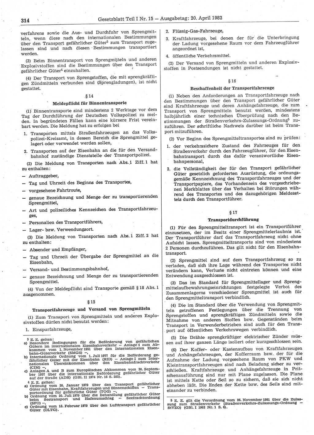 Gesetzblatt (GBl.) der Deutschen Demokratischen Republik (DDR) Teil Ⅰ 1982, Seite 314 (GBl. DDR Ⅰ 1982, S. 314)