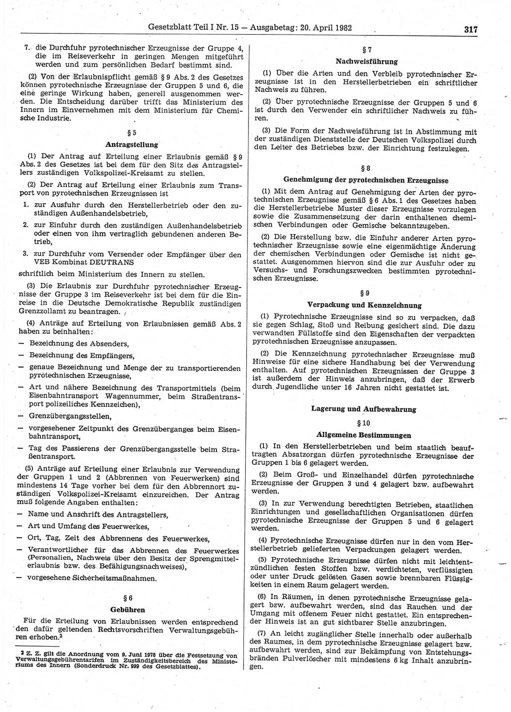 Gesetzblatt (GBl.) der Deutschen Demokratischen Republik (DDR) Teil Ⅰ 1982, Seite 317 (GBl. DDR Ⅰ 1982, S. 317)