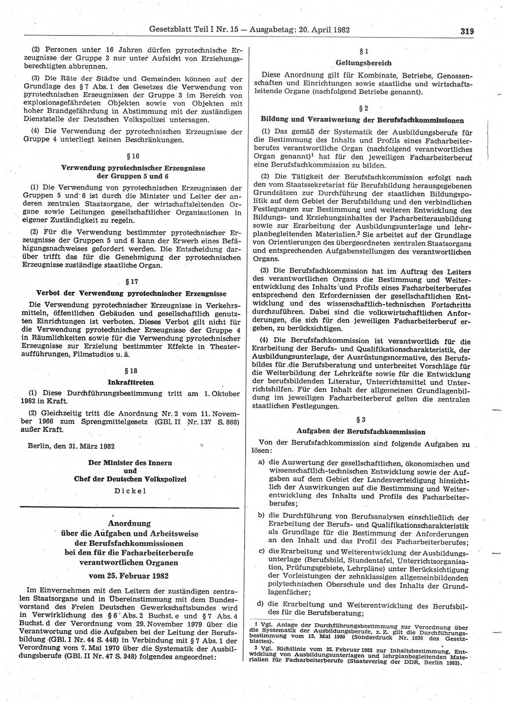 Gesetzblatt (GBl.) der Deutschen Demokratischen Republik (DDR) Teil Ⅰ 1982, Seite 319 (GBl. DDR Ⅰ 1982, S. 319)