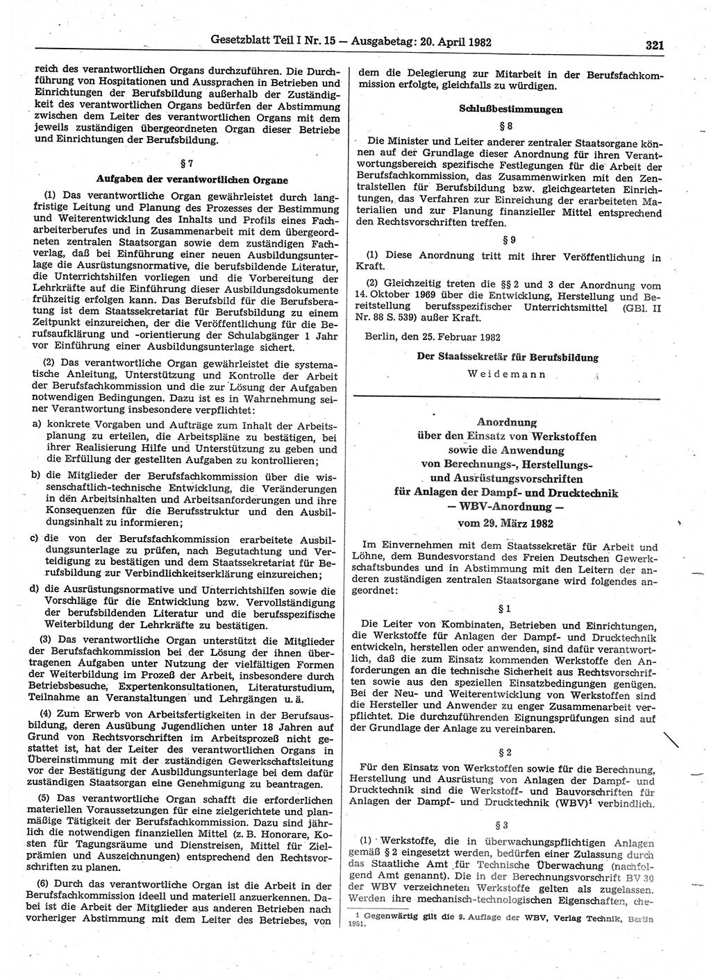 Gesetzblatt (GBl.) der Deutschen Demokratischen Republik (DDR) Teil Ⅰ 1982, Seite 321 (GBl. DDR Ⅰ 1982, S. 321)