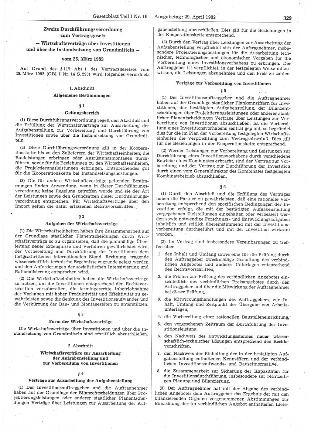 Gesetzblatt (GBl.) der Deutschen Demokratischen Republik (DDR) Teil Ⅰ 1982, Seite 329 (GBl. DDR Ⅰ 1982, S. 329)