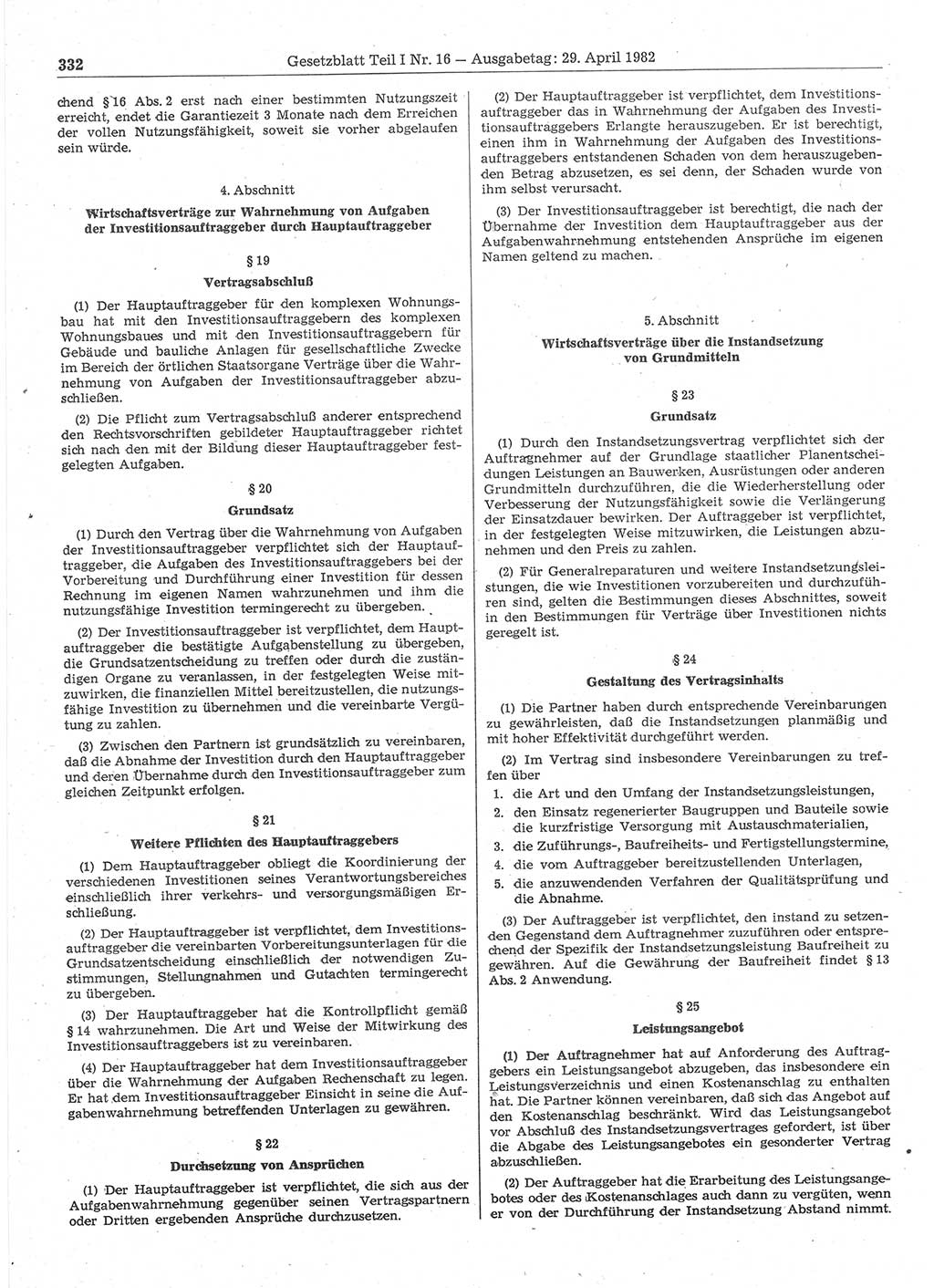 Gesetzblatt (GBl.) der Deutschen Demokratischen Republik (DDR) Teil Ⅰ 1982, Seite 332 (GBl. DDR Ⅰ 1982, S. 332)