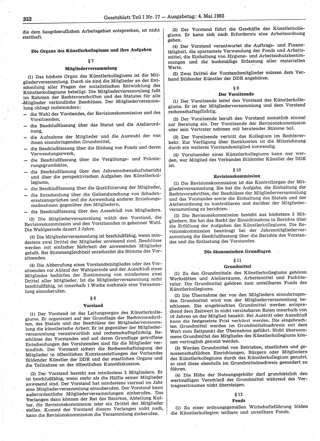 Gesetzblatt (GBl.) der Deutschen Demokratischen Republik (DDR) Teil Ⅰ 1982, Seite 352 (GBl. DDR Ⅰ 1982, S. 352)