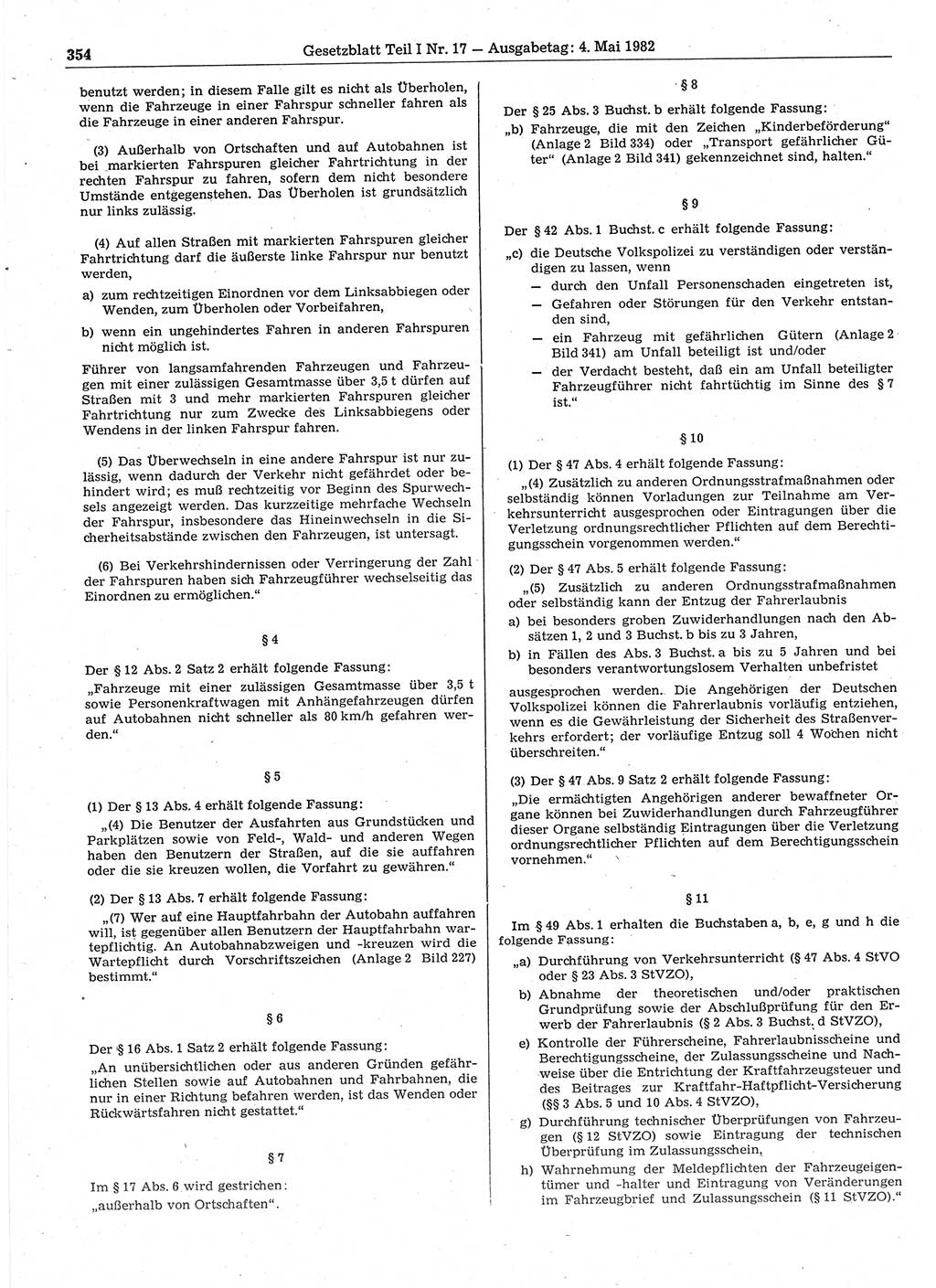 Gesetzblatt (GBl.) der Deutschen Demokratischen Republik (DDR) Teil Ⅰ 1982, Seite 354 (GBl. DDR Ⅰ 1982, S. 354)