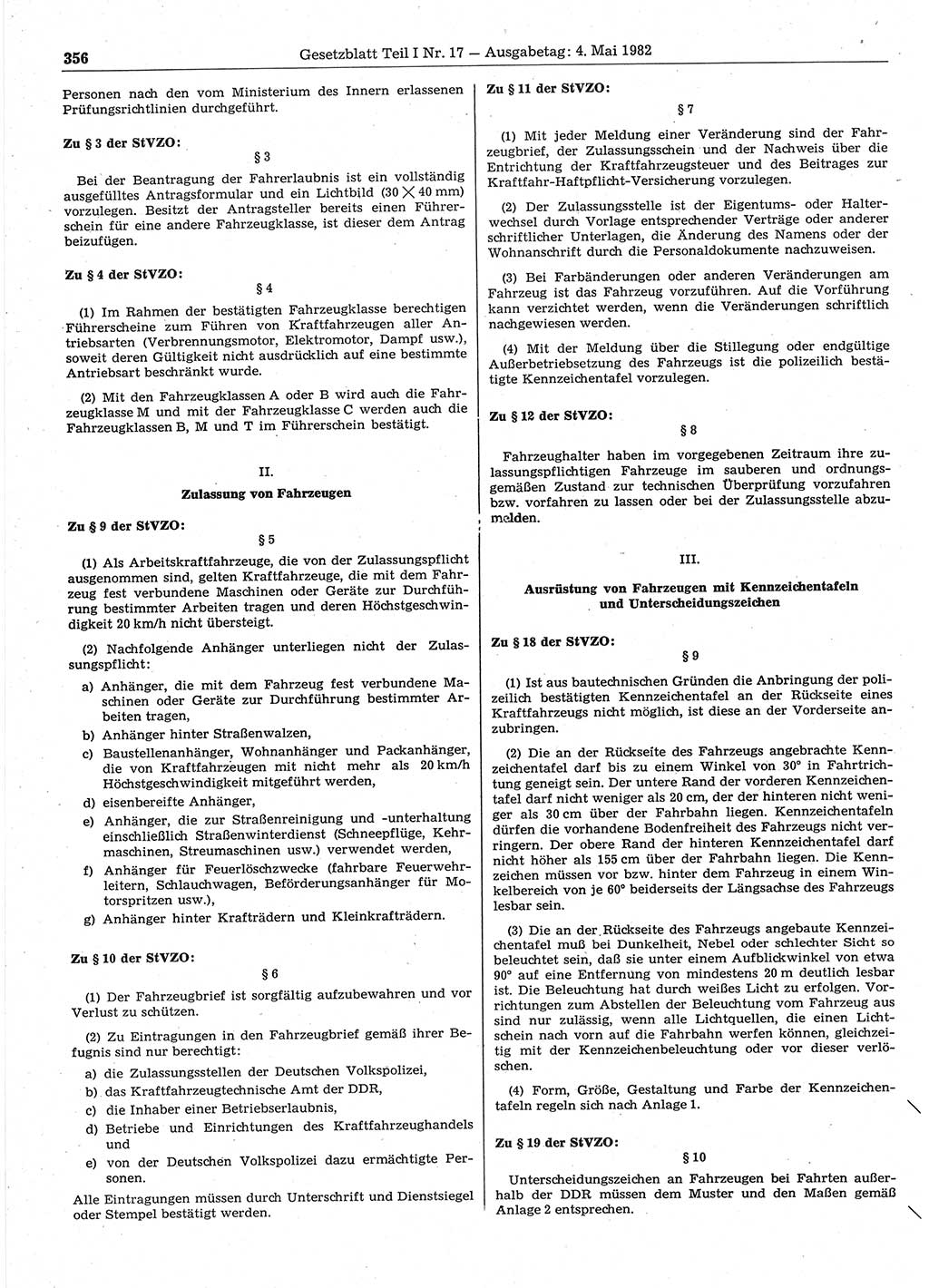 Gesetzblatt (GBl.) der Deutschen Demokratischen Republik (DDR) Teil Ⅰ 1982, Seite 356 (GBl. DDR Ⅰ 1982, S. 356)