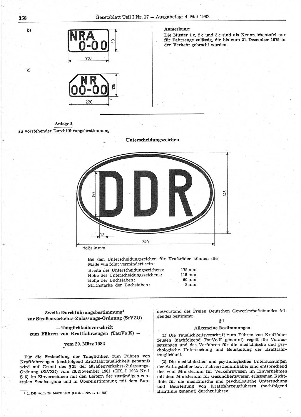 Gesetzblatt (GBl.) der Deutschen Demokratischen Republik (DDR) Teil Ⅰ 1982, Seite 358 (GBl. DDR Ⅰ 1982, S. 358)