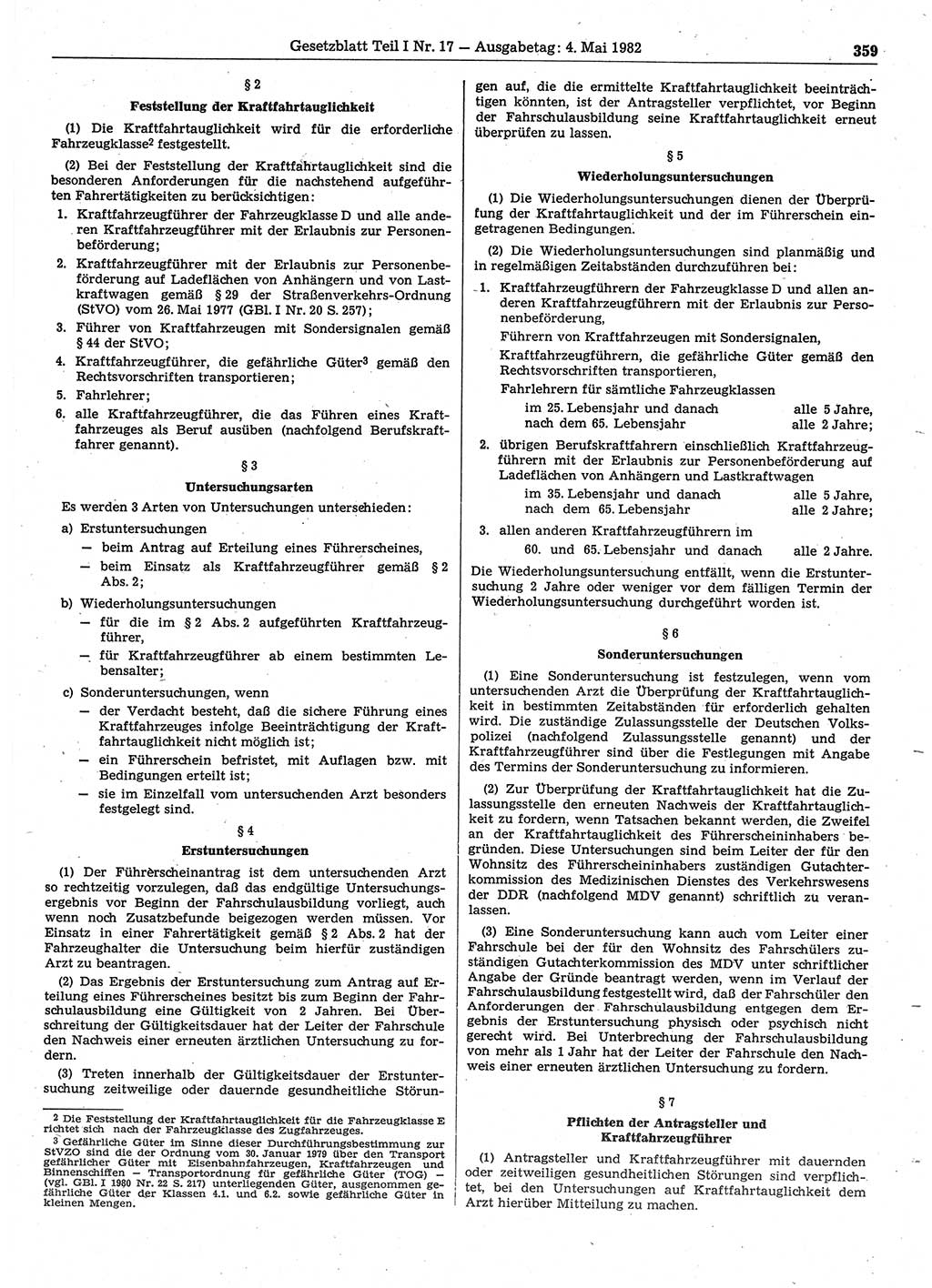 Gesetzblatt (GBl.) der Deutschen Demokratischen Republik (DDR) Teil Ⅰ 1982, Seite 359 (GBl. DDR Ⅰ 1982, S. 359)