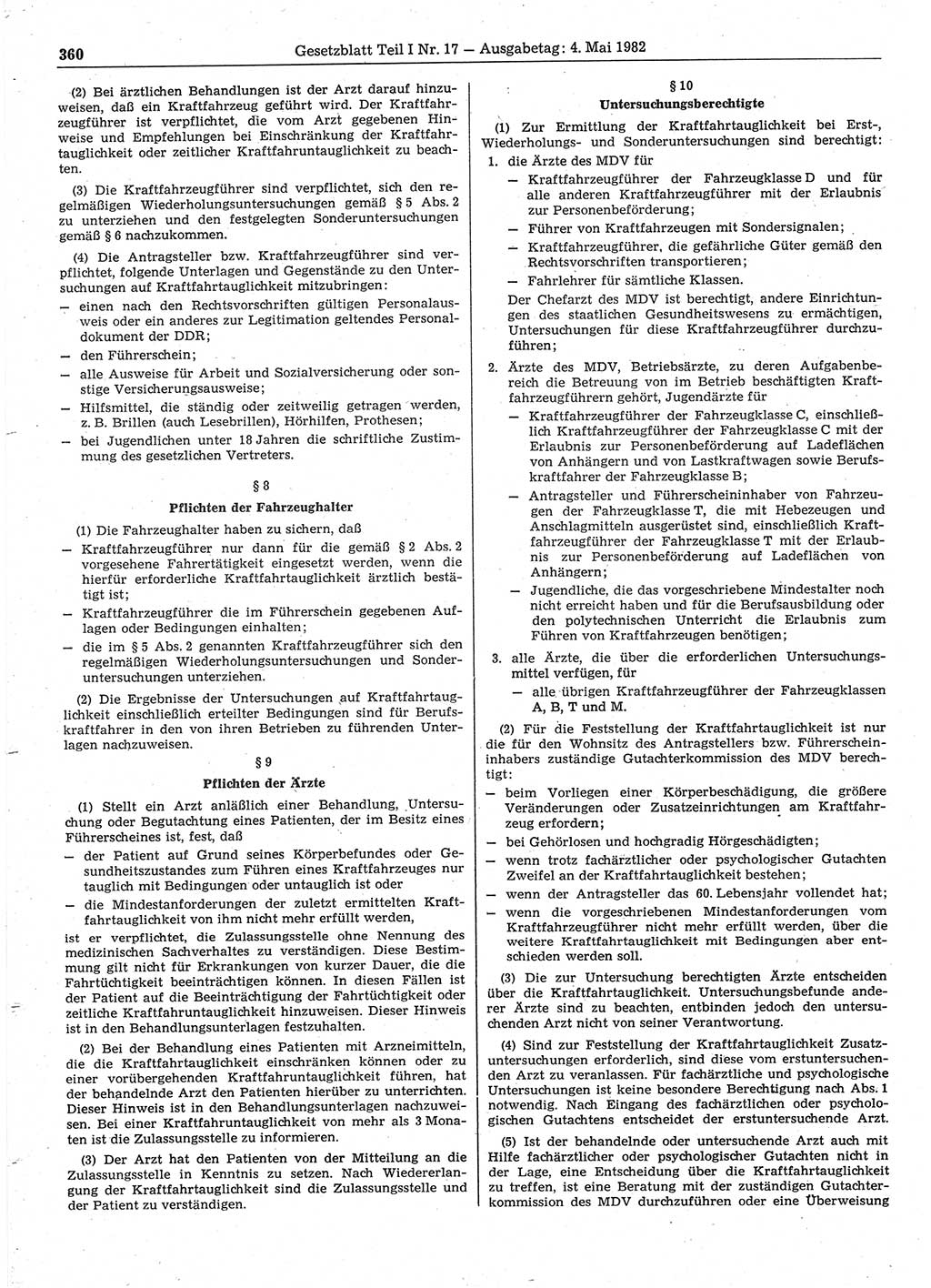 Gesetzblatt (GBl.) der Deutschen Demokratischen Republik (DDR) Teil Ⅰ 1982, Seite 360 (GBl. DDR Ⅰ 1982, S. 360)