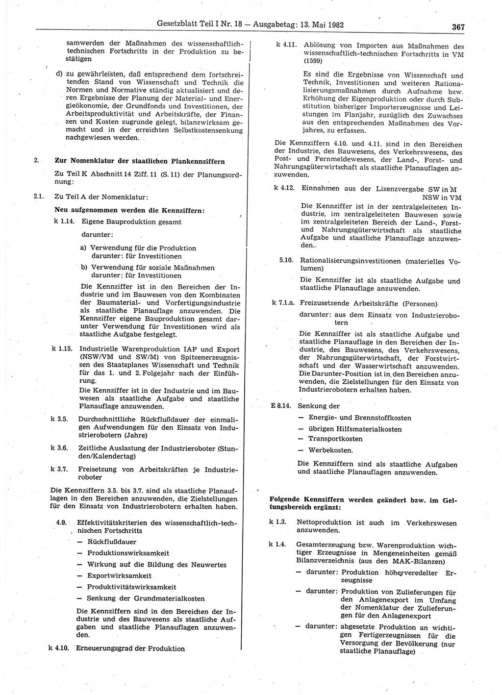 Gesetzblatt (GBl.) der Deutschen Demokratischen Republik (DDR) Teil Ⅰ 1982, Seite 367 (GBl. DDR Ⅰ 1982, S. 367)