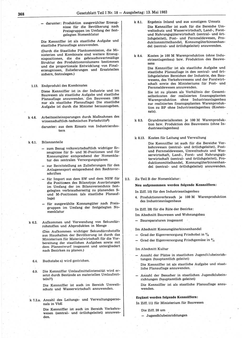 Gesetzblatt (GBl.) der Deutschen Demokratischen Republik (DDR) Teil Ⅰ 1982, Seite 368 (GBl. DDR Ⅰ 1982, S. 368)