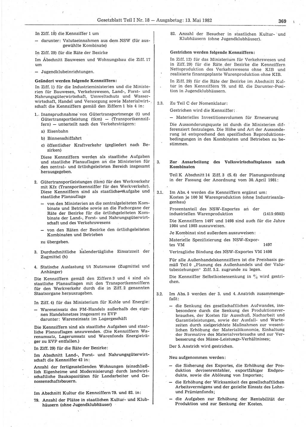 Gesetzblatt (GBl.) der Deutschen Demokratischen Republik (DDR) Teil Ⅰ 1982, Seite 369 (GBl. DDR Ⅰ 1982, S. 369)