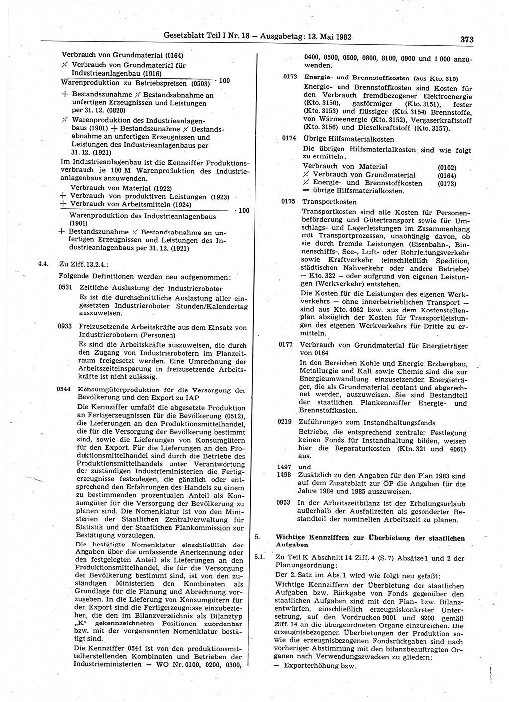 Gesetzblatt (GBl.) der Deutschen Demokratischen Republik (DDR) Teil Ⅰ 1982, Seite 373 (GBl. DDR Ⅰ 1982, S. 373)