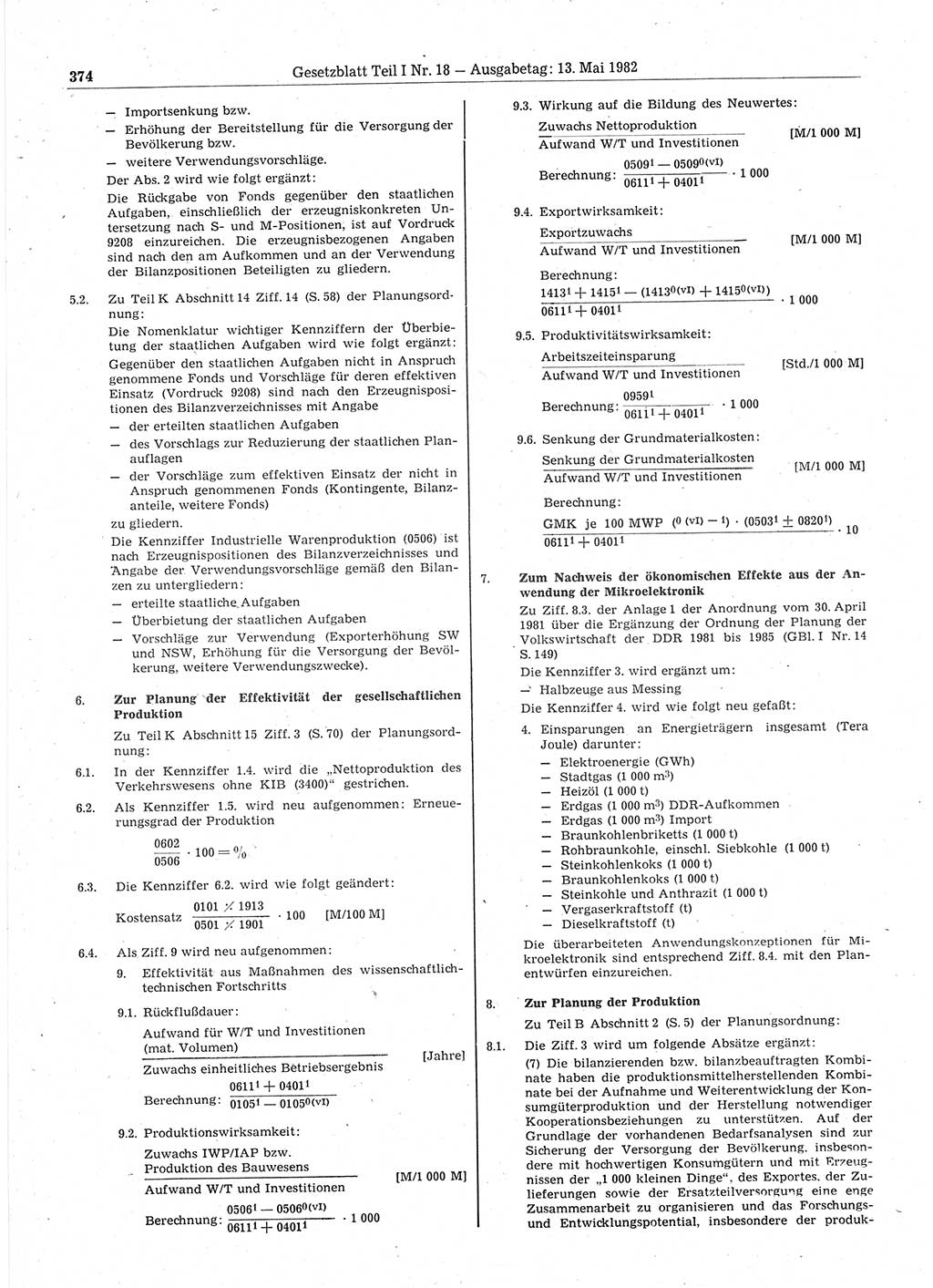 Gesetzblatt (GBl.) der Deutschen Demokratischen Republik (DDR) Teil Ⅰ 1982, Seite 374 (GBl. DDR Ⅰ 1982, S. 374)