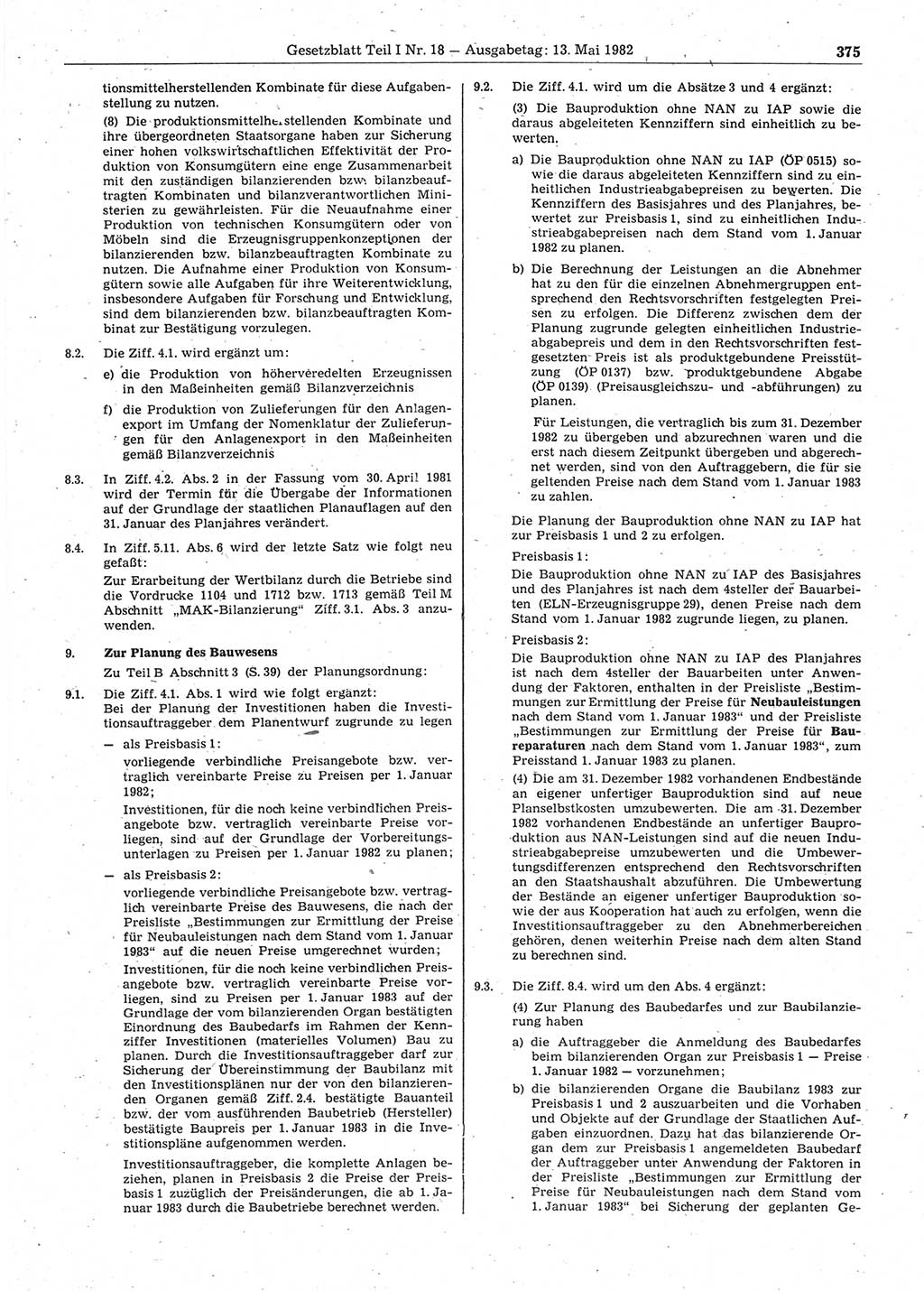 Gesetzblatt (GBl.) der Deutschen Demokratischen Republik (DDR) Teil Ⅰ 1982, Seite 375 (GBl. DDR Ⅰ 1982, S. 375)