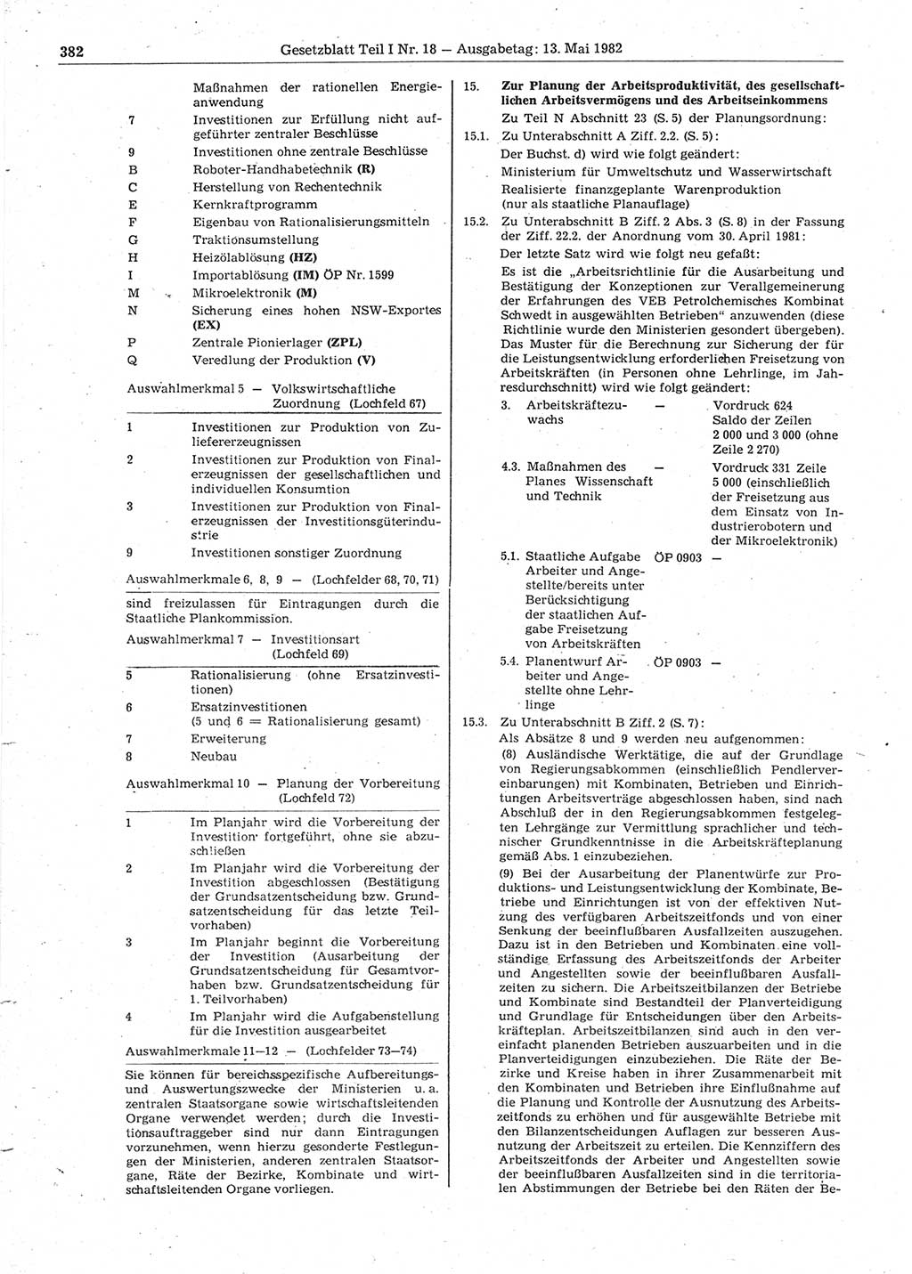 Gesetzblatt (GBl.) der Deutschen Demokratischen Republik (DDR) Teil Ⅰ 1982, Seite 382 (GBl. DDR Ⅰ 1982, S. 382)
