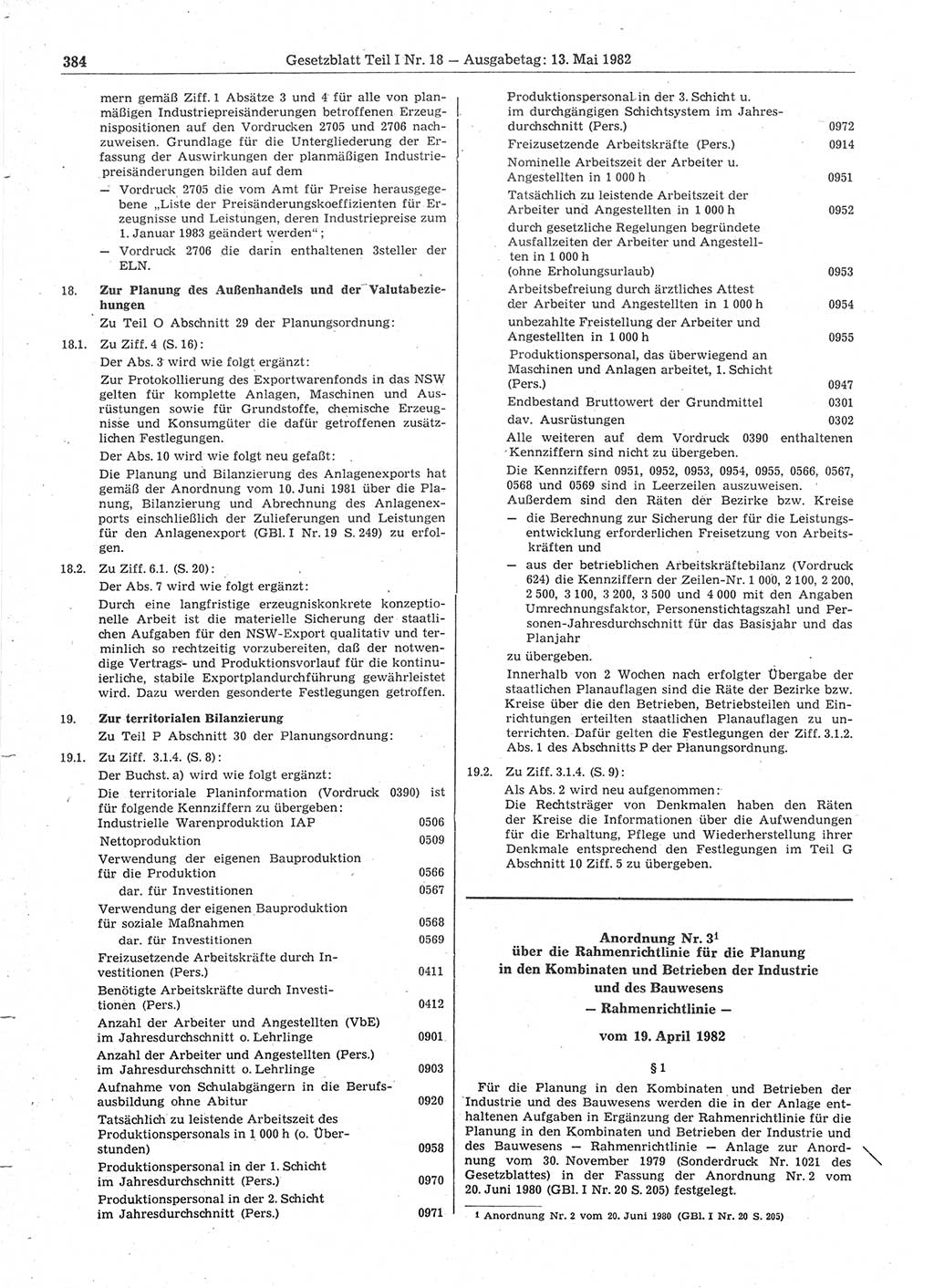 Gesetzblatt (GBl.) der Deutschen Demokratischen Republik (DDR) Teil Ⅰ 1982, Seite 384 (GBl. DDR Ⅰ 1982, S. 384)