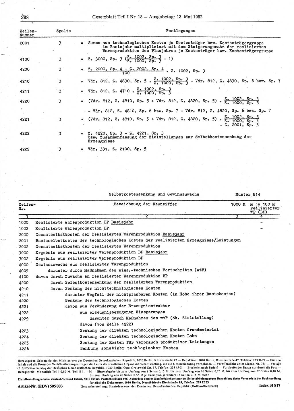Gesetzblatt (GBl.) der Deutschen Demokratischen Republik (DDR) Teil Ⅰ 1982, Seite 388 (GBl. DDR Ⅰ 1982, S. 388)
