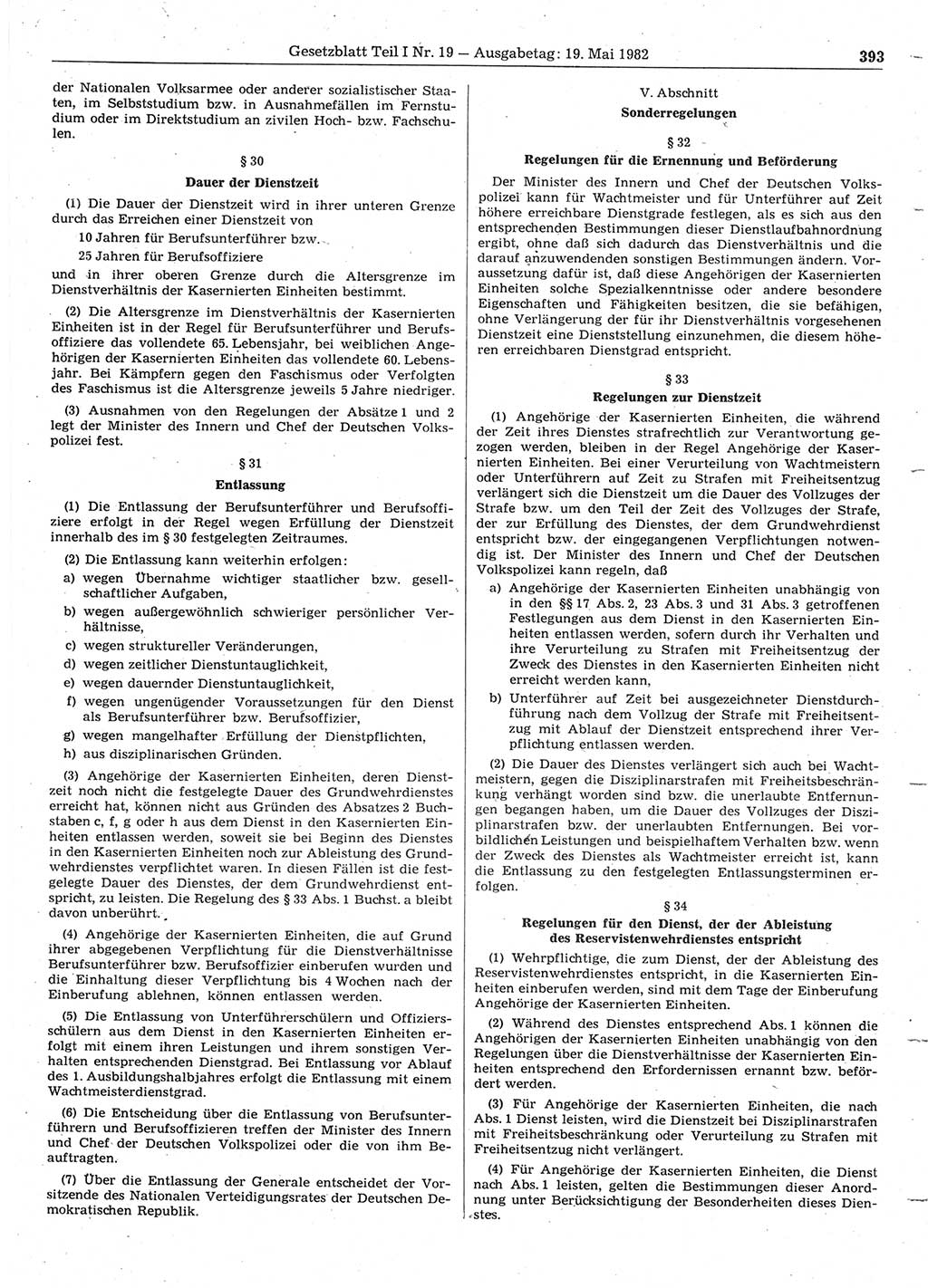 Gesetzblatt (GBl.) der Deutschen Demokratischen Republik (DDR) Teil Ⅰ 1982, Seite 393 (GBl. DDR Ⅰ 1982, S. 393)