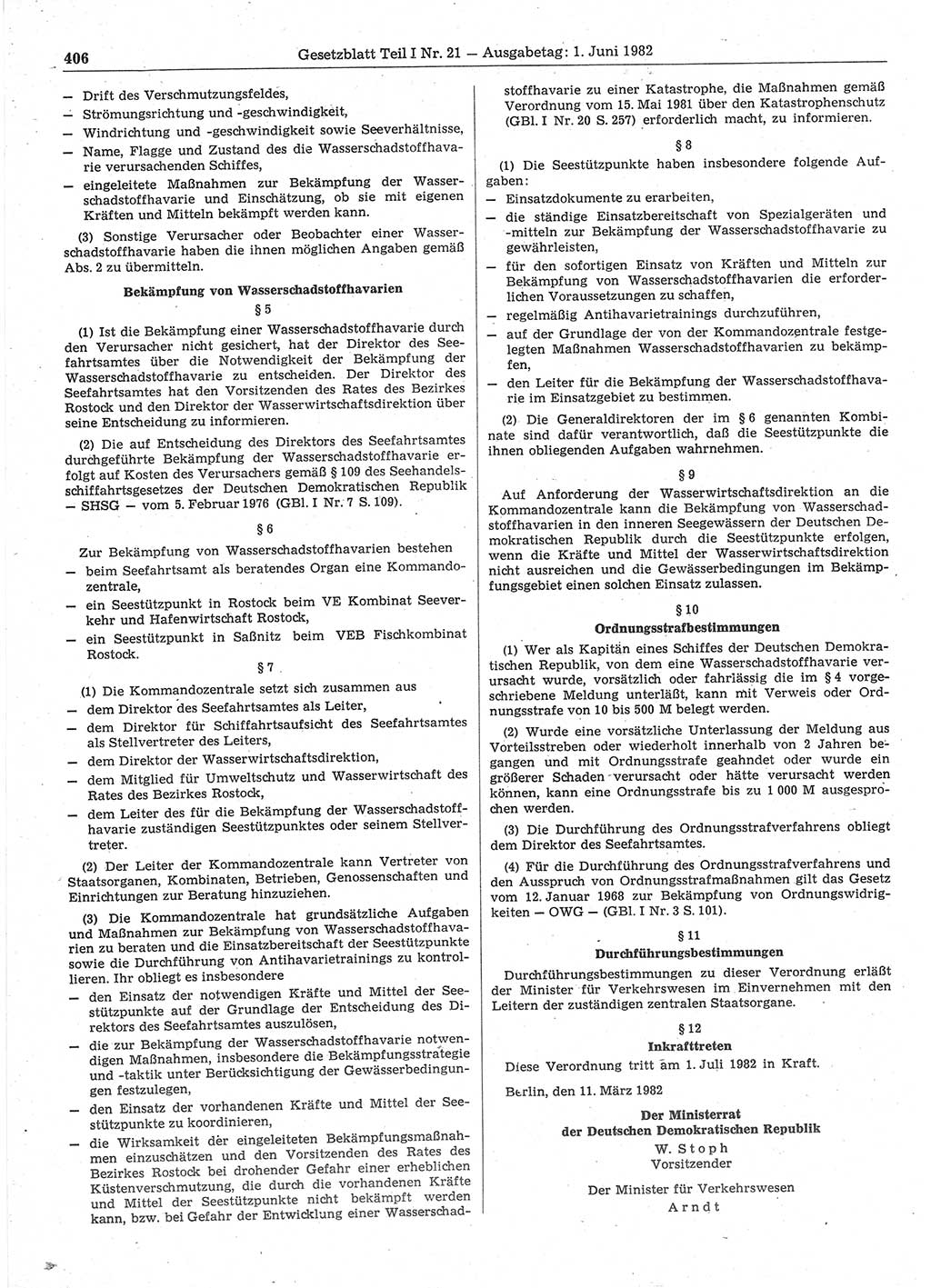 Gesetzblatt (GBl.) der Deutschen Demokratischen Republik (DDR) Teil Ⅰ 1982, Seite 406 (GBl. DDR Ⅰ 1982, S. 406)