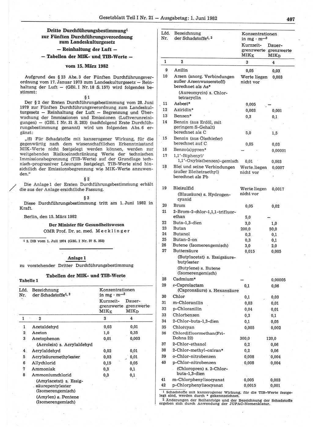 Gesetzblatt (GBl.) der Deutschen Demokratischen Republik (DDR) Teil Ⅰ 1982, Seite 407 (GBl. DDR Ⅰ 1982, S. 407)