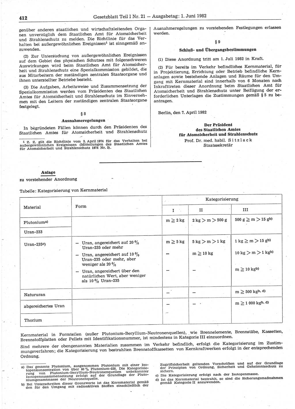 Gesetzblatt (GBl.) der Deutschen Demokratischen Republik (DDR) Teil Ⅰ 1982, Seite 412 (GBl. DDR Ⅰ 1982, S. 412)