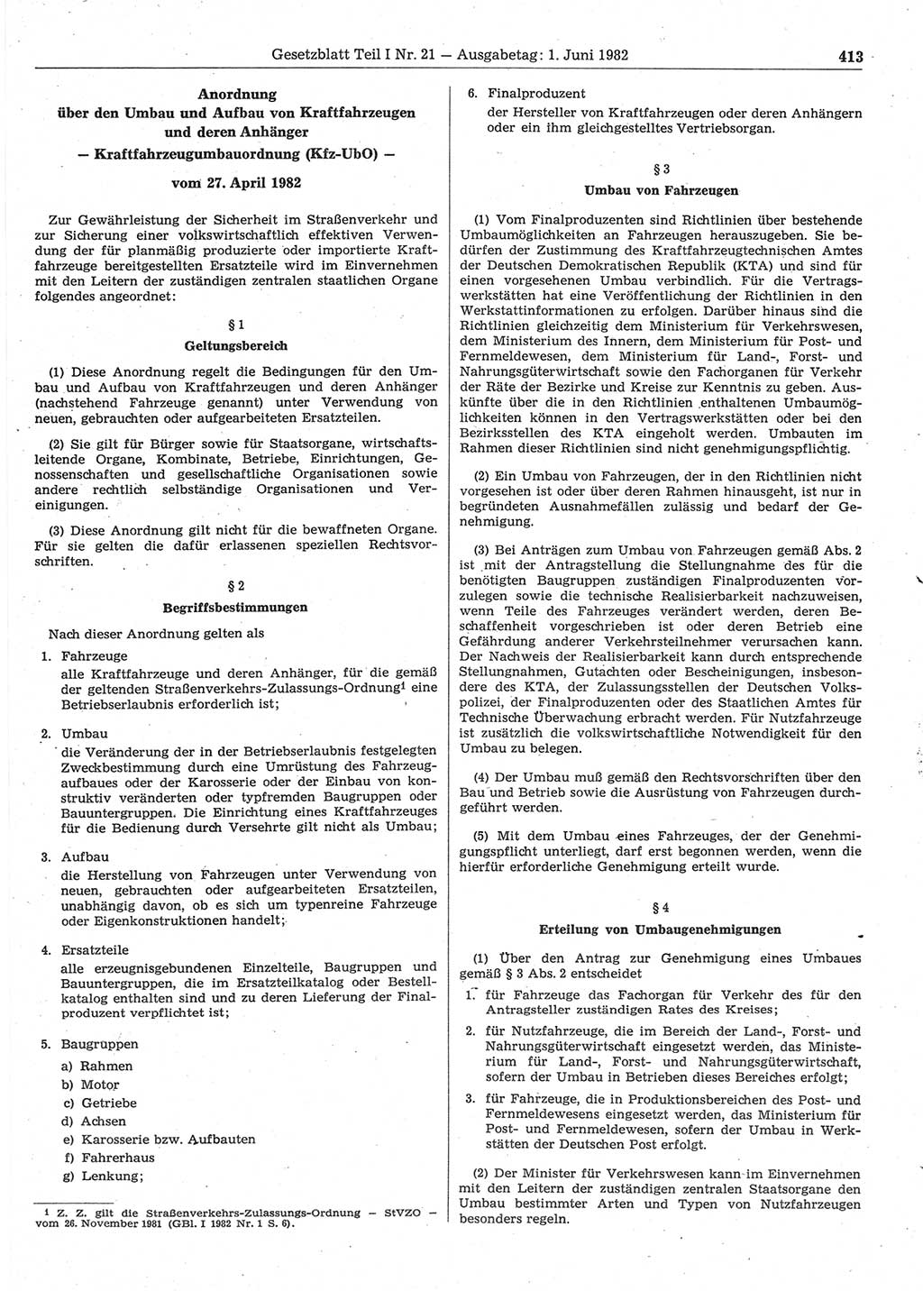 Gesetzblatt (GBl.) der Deutschen Demokratischen Republik (DDR) Teil Ⅰ 1982, Seite 413 (GBl. DDR Ⅰ 1982, S. 413)