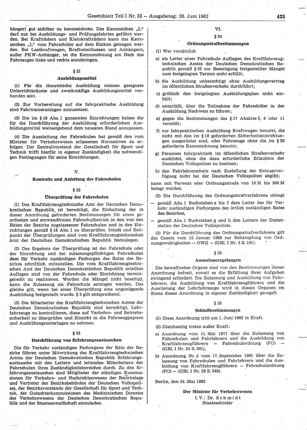 Gesetzblatt (GBl.) der Deutschen Demokratischen Republik (DDR) Teil Ⅰ 1982, Seite 425 (GBl. DDR Ⅰ 1982, S. 425)
