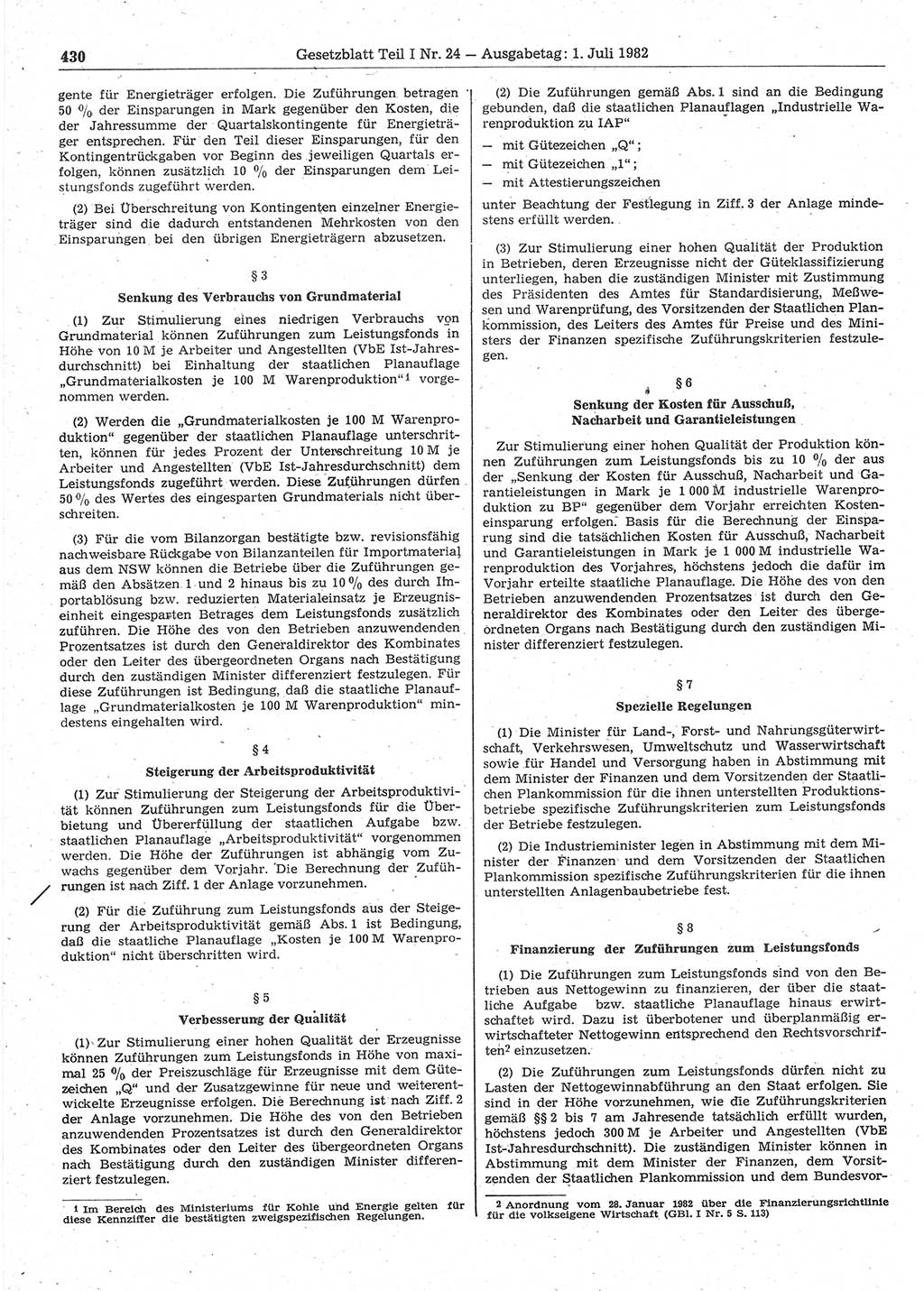 Gesetzblatt (GBl.) der Deutschen Demokratischen Republik (DDR) Teil Ⅰ 1982, Seite 430 (GBl. DDR Ⅰ 1982, S. 430)