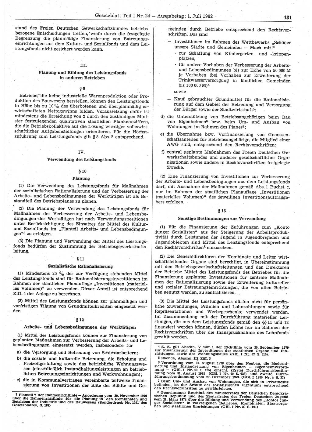 Gesetzblatt (GBl.) der Deutschen Demokratischen Republik (DDR) Teil Ⅰ 1982, Seite 431 (GBl. DDR Ⅰ 1982, S. 431)