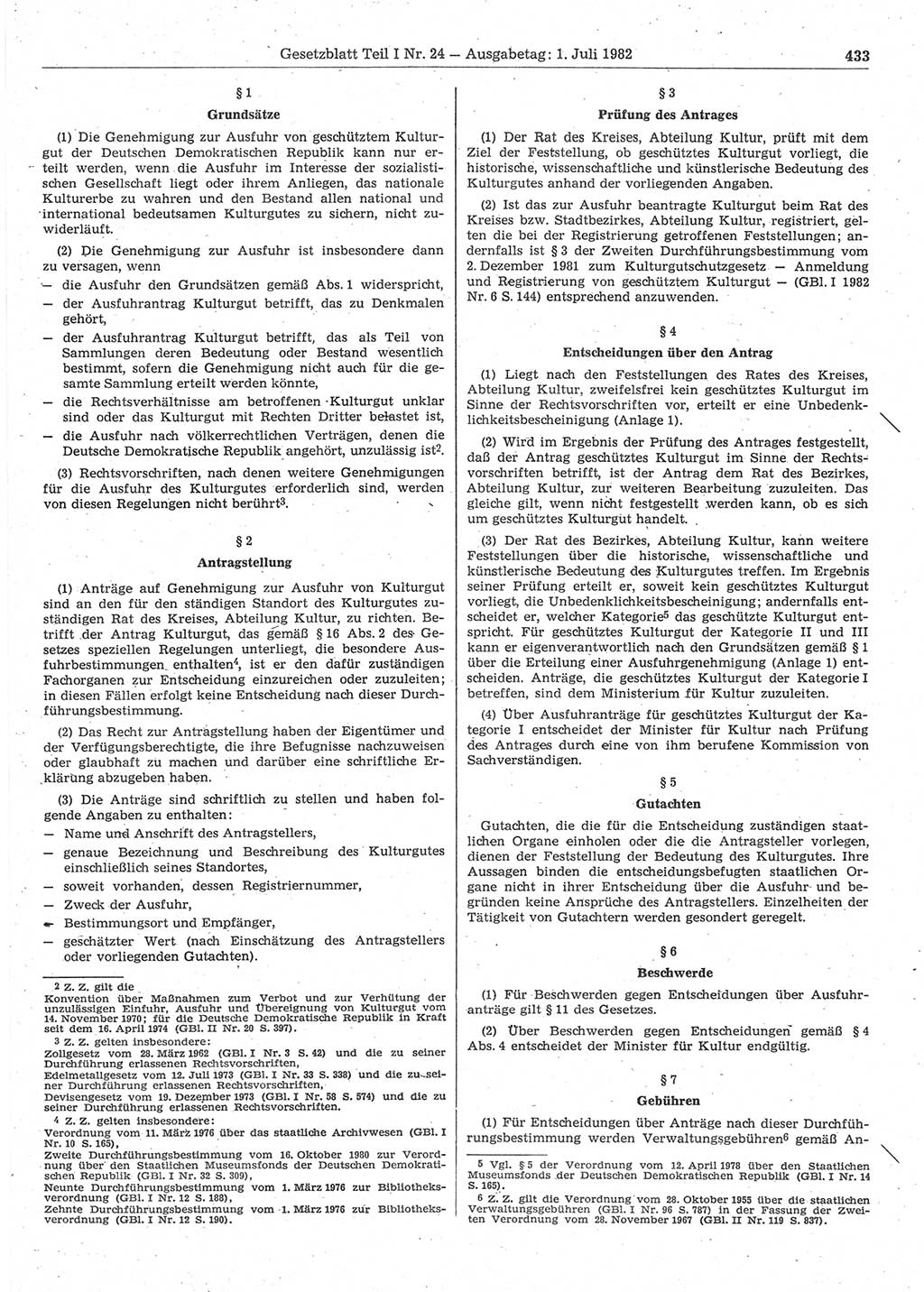 Gesetzblatt (GBl.) der Deutschen Demokratischen Republik (DDR) Teil Ⅰ 1982, Seite 433 (GBl. DDR Ⅰ 1982, S. 433)
