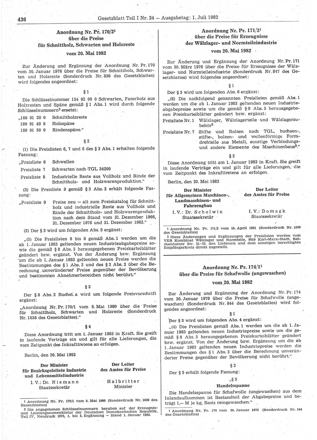 Gesetzblatt (GBl.) der Deutschen Demokratischen Republik (DDR) Teil Ⅰ 1982, Seite 436 (GBl. DDR Ⅰ 1982, S. 436)