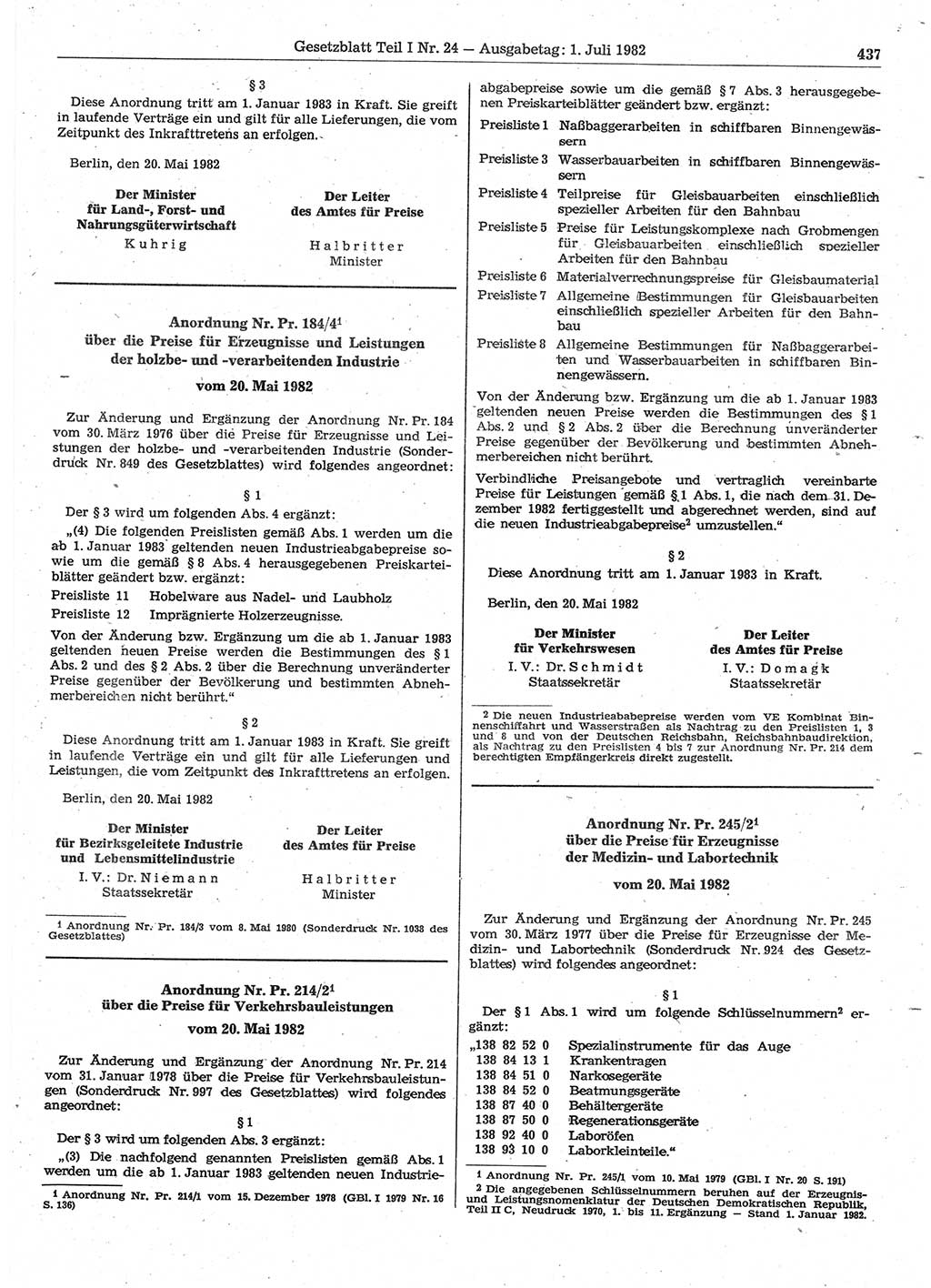 Gesetzblatt (GBl.) der Deutschen Demokratischen Republik (DDR) Teil Ⅰ 1982, Seite 437 (GBl. DDR Ⅰ 1982, S. 437)