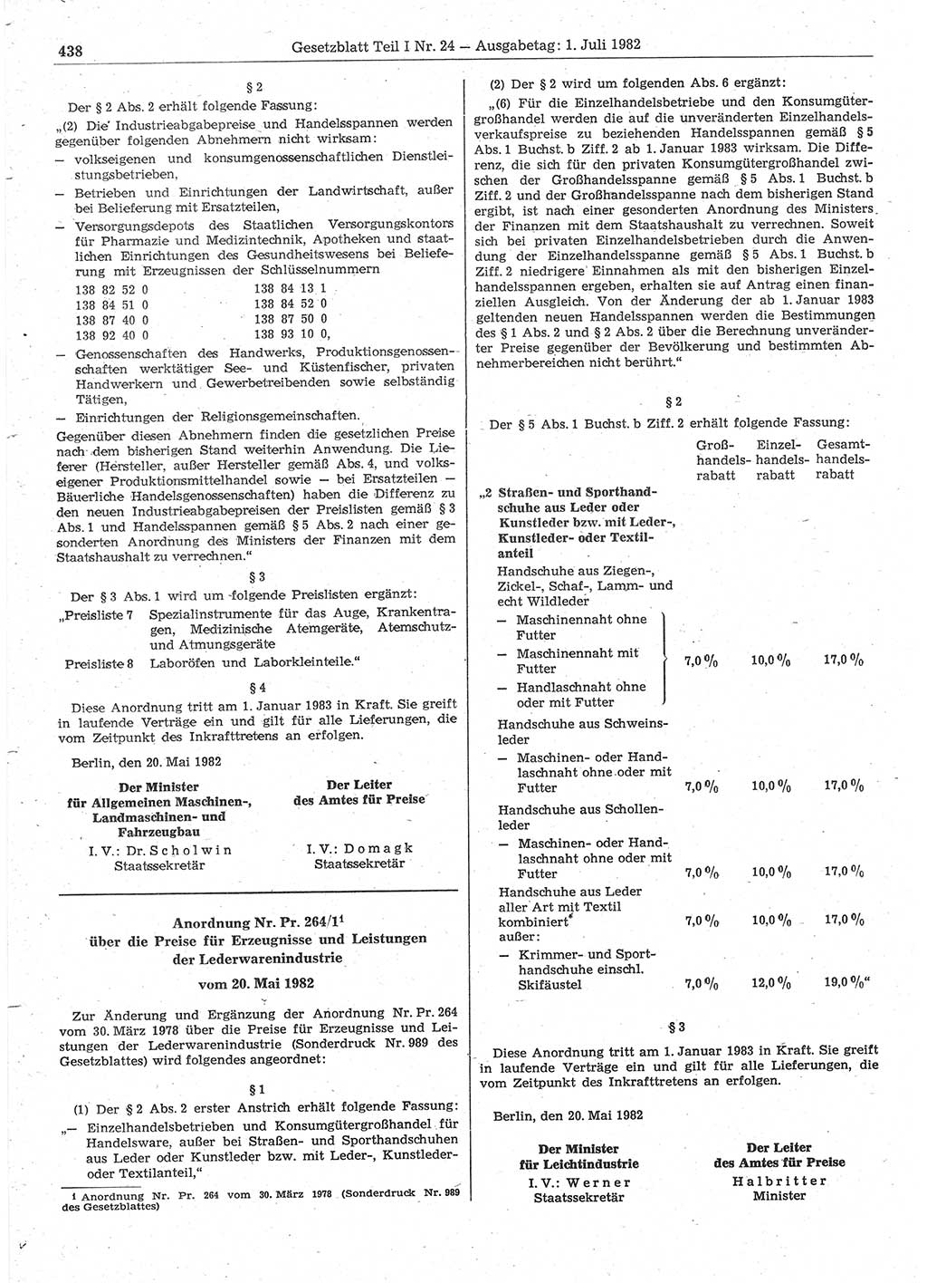 Gesetzblatt (GBl.) der Deutschen Demokratischen Republik (DDR) Teil Ⅰ 1982, Seite 438 (GBl. DDR Ⅰ 1982, S. 438)