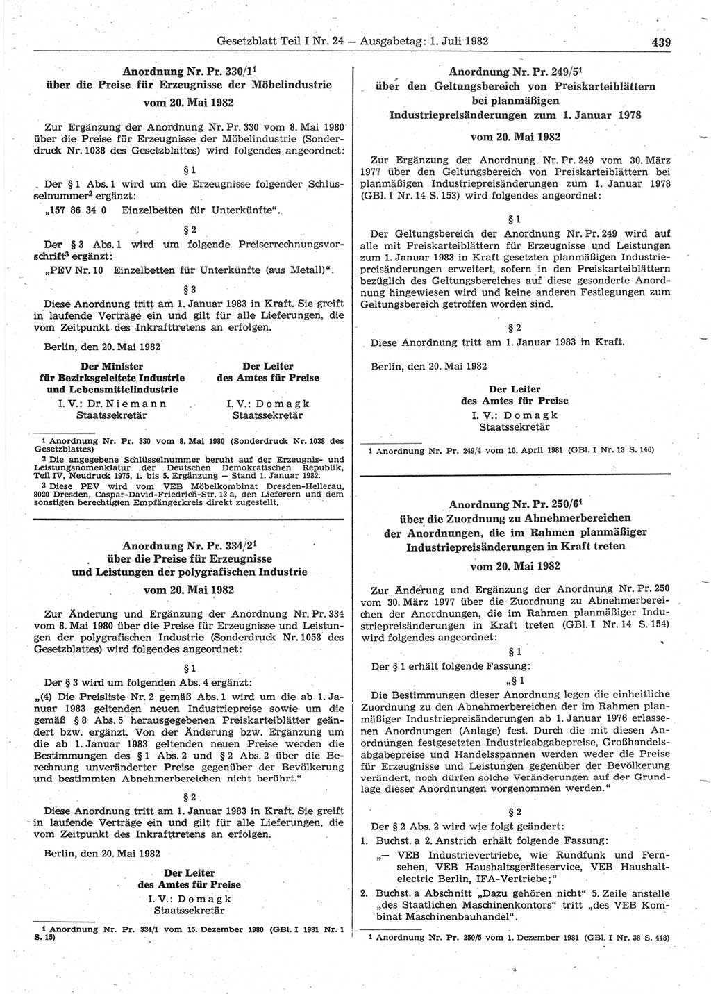 Gesetzblatt (GBl.) der Deutschen Demokratischen Republik (DDR) Teil Ⅰ 1982, Seite 439 (GBl. DDR Ⅰ 1982, S. 439)