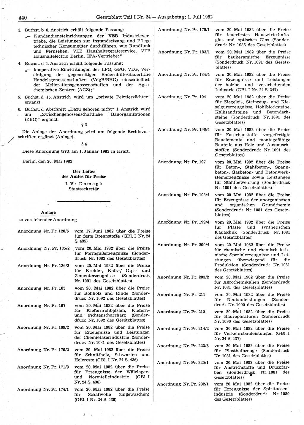 Gesetzblatt (GBl.) der Deutschen Demokratischen Republik (DDR) Teil Ⅰ 1982, Seite 440 (GBl. DDR Ⅰ 1982, S. 440)