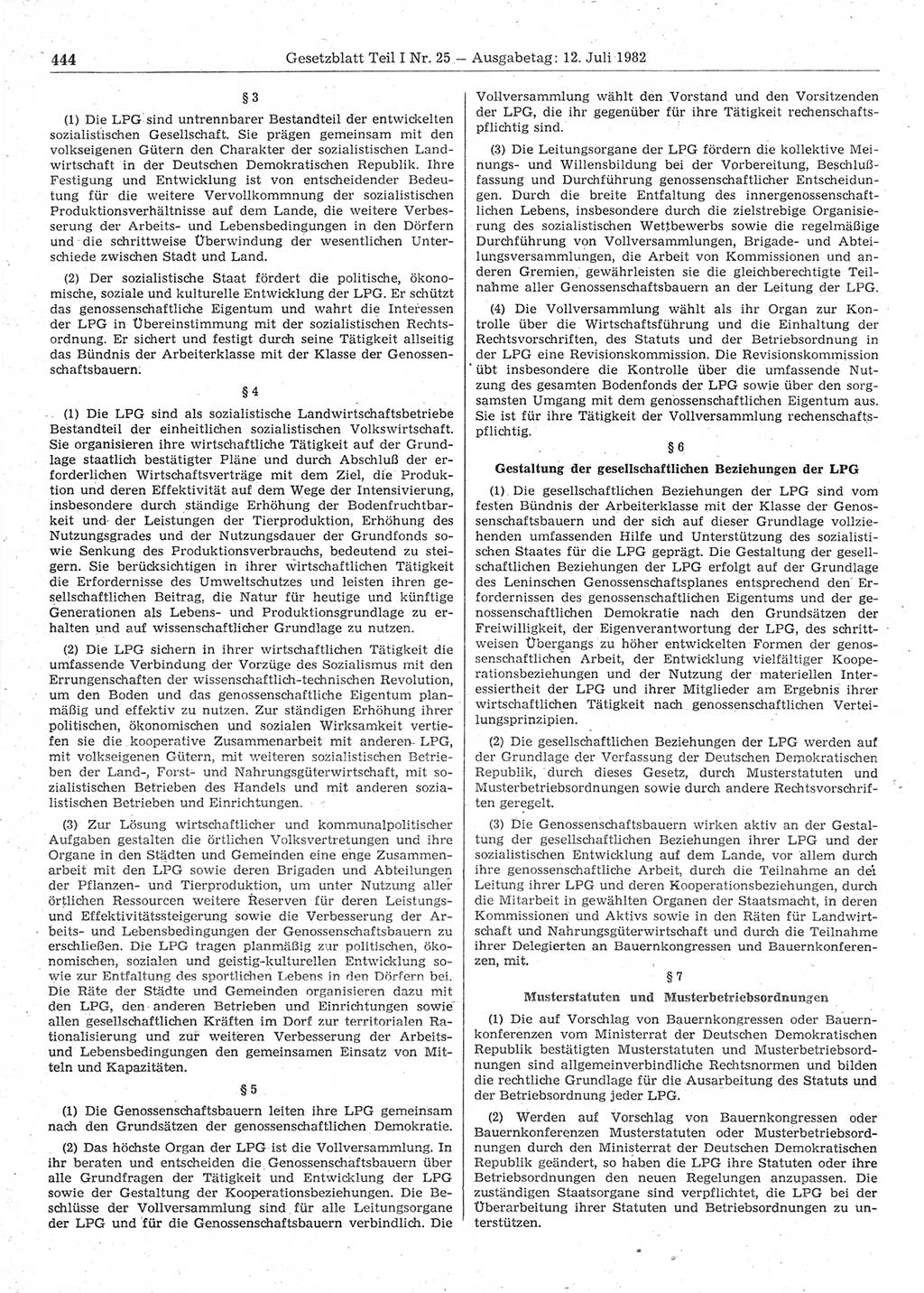 Gesetzblatt (GBl.) der Deutschen Demokratischen Republik (DDR) Teil Ⅰ 1982, Seite 444 (GBl. DDR Ⅰ 1982, S. 444)