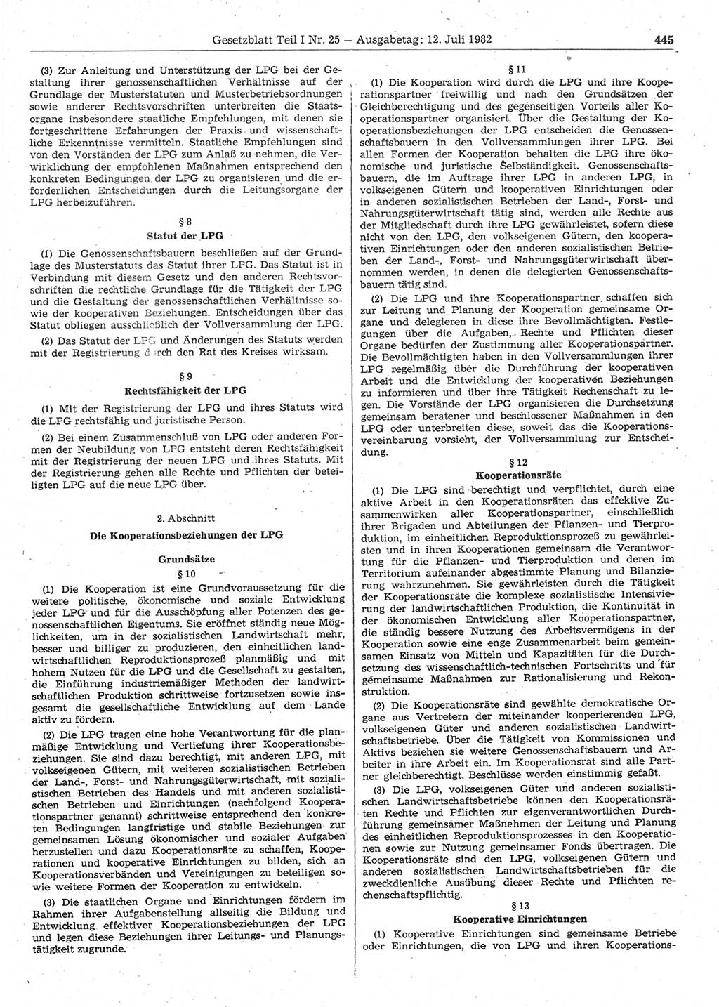 Gesetzblatt (GBl.) der Deutschen Demokratischen Republik (DDR) Teil Ⅰ 1982, Seite 445 (GBl. DDR Ⅰ 1982, S. 445)