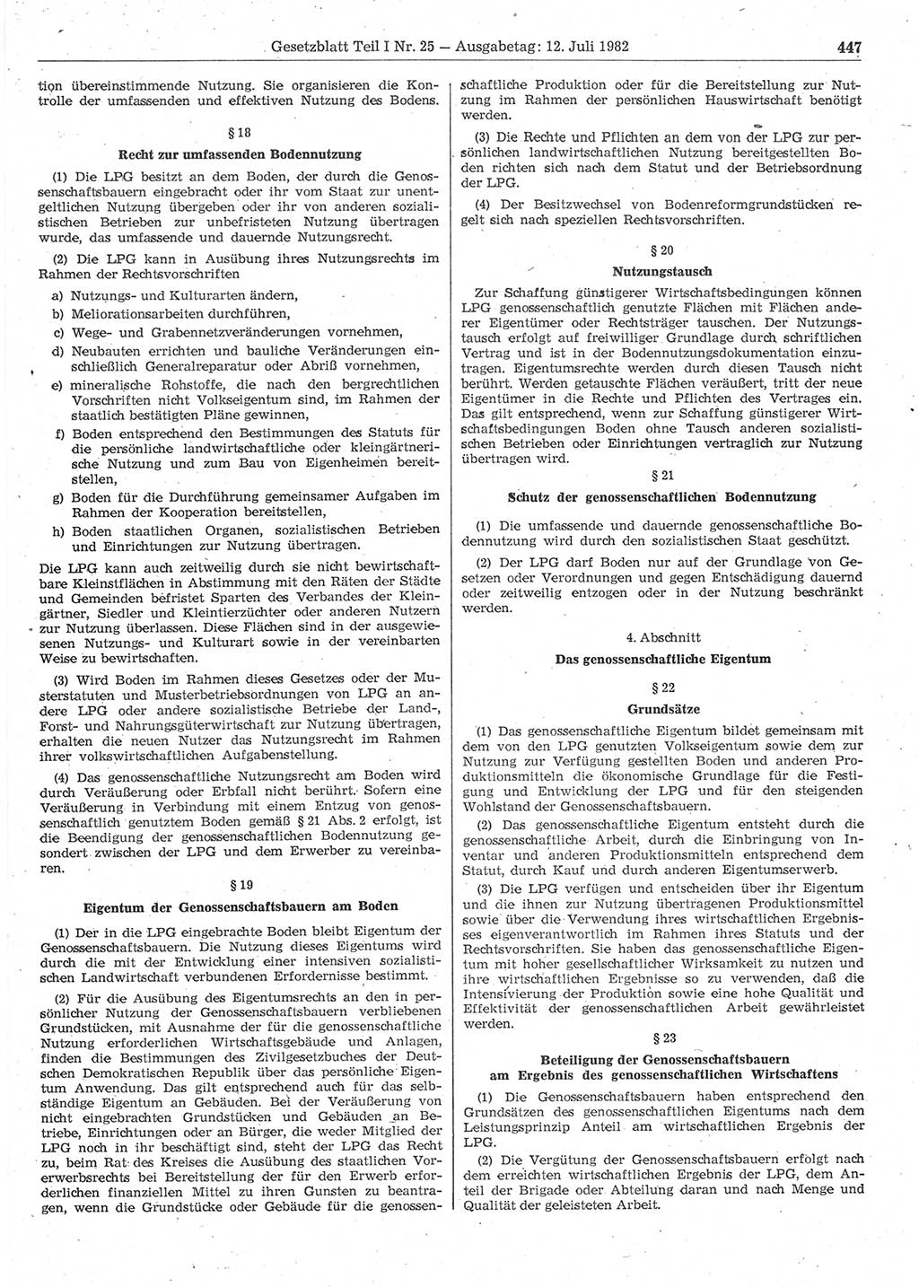 Gesetzblatt (GBl.) der Deutschen Demokratischen Republik (DDR) Teil Ⅰ 1982, Seite 447 (GBl. DDR Ⅰ 1982, S. 447)