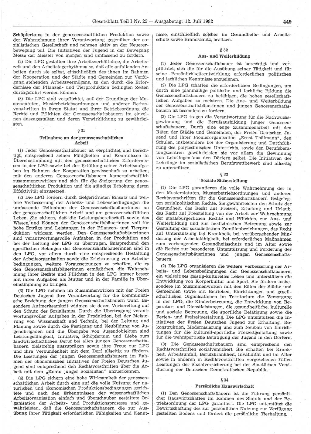 Gesetzblatt (GBl.) der Deutschen Demokratischen Republik (DDR) Teil Ⅰ 1982, Seite 449 (GBl. DDR Ⅰ 1982, S. 449)
