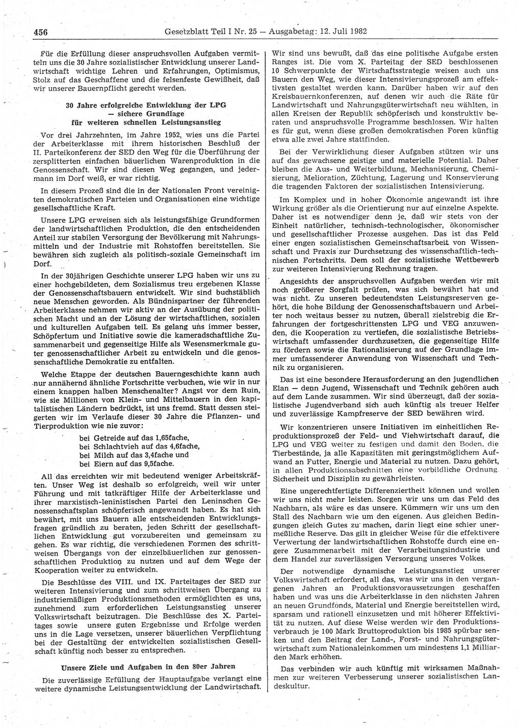 Gesetzblatt (GBl.) der Deutschen Demokratischen Republik (DDR) Teil Ⅰ 1982, Seite 456 (GBl. DDR Ⅰ 1982, S. 456)