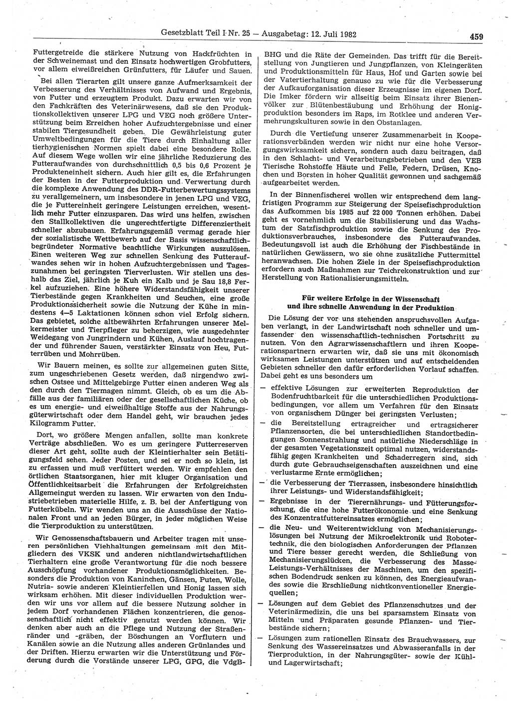 Gesetzblatt (GBl.) der Deutschen Demokratischen Republik (DDR) Teil Ⅰ 1982, Seite 459 (GBl. DDR Ⅰ 1982, S. 459)