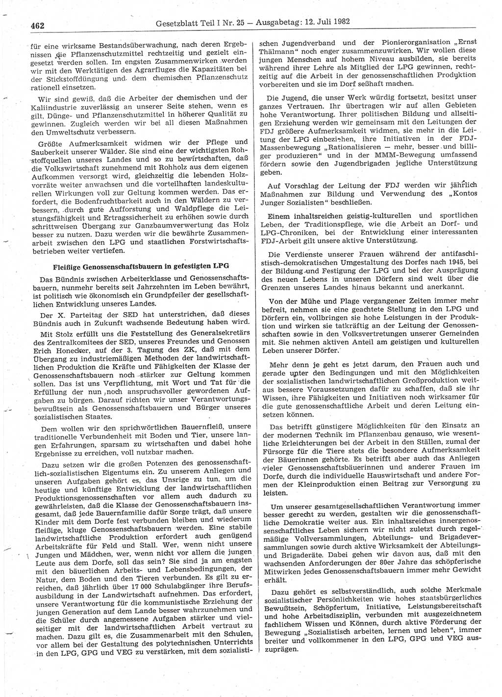 Gesetzblatt (GBl.) der Deutschen Demokratischen Republik (DDR) Teil Ⅰ 1982, Seite 462 (GBl. DDR Ⅰ 1982, S. 462)