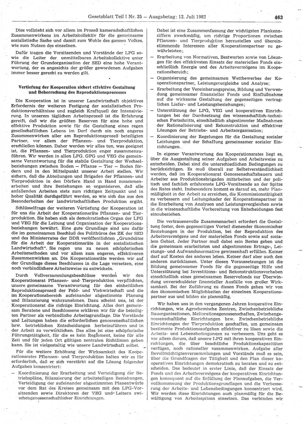 Gesetzblatt (GBl.) der Deutschen Demokratischen Republik (DDR) Teil Ⅰ 1982, Seite 463 (GBl. DDR Ⅰ 1982, S. 463)