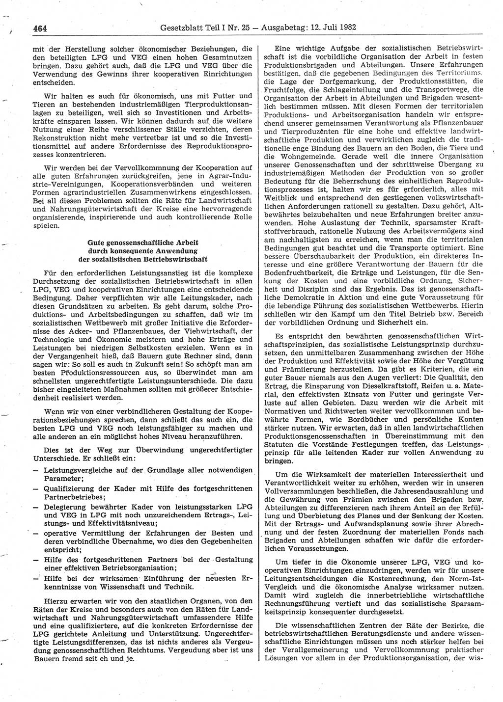 Gesetzblatt (GBl.) der Deutschen Demokratischen Republik (DDR) Teil Ⅰ 1982, Seite 464 (GBl. DDR Ⅰ 1982, S. 464)