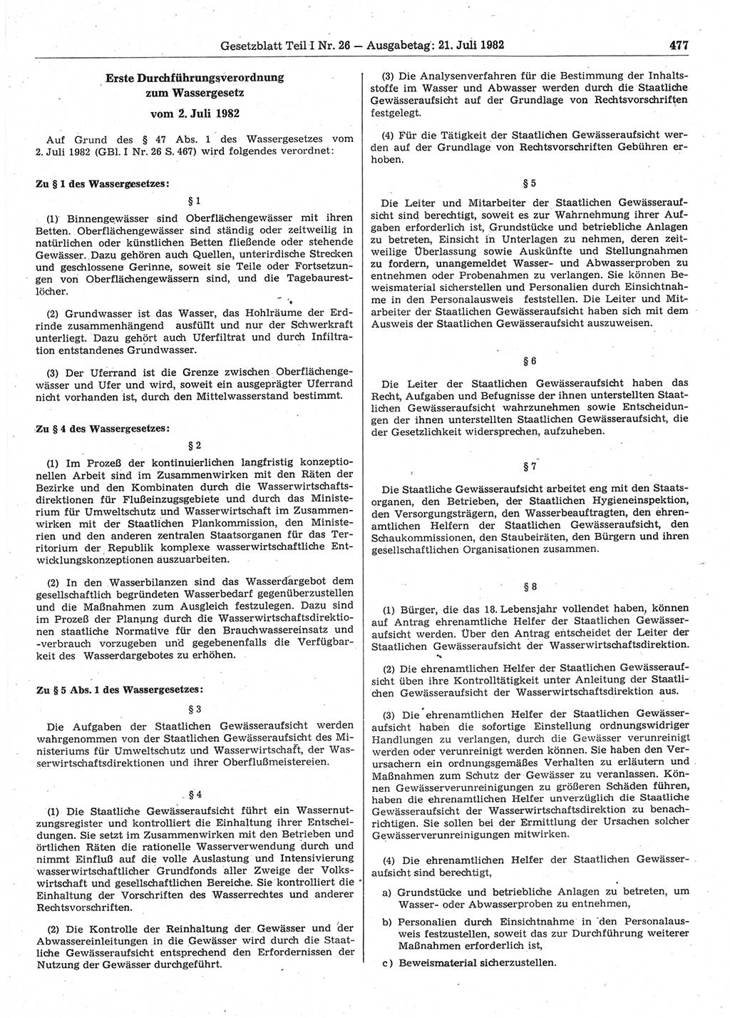 Gesetzblatt (GBl.) der Deutschen Demokratischen Republik (DDR) Teil Ⅰ 1982, Seite 477 (GBl. DDR Ⅰ 1982, S. 477)