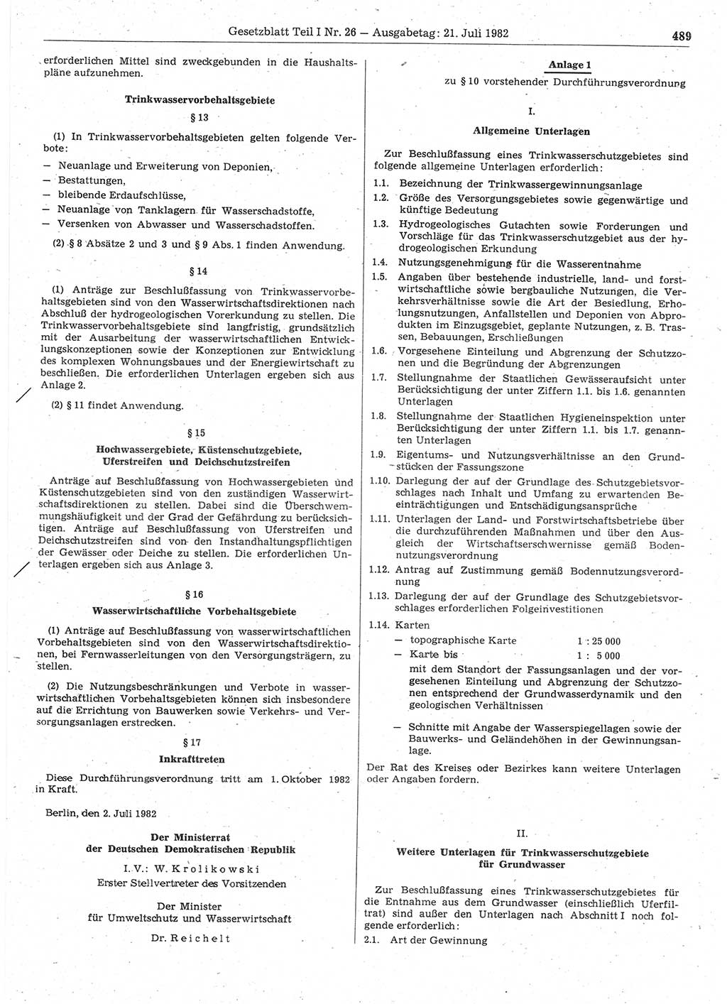Gesetzblatt (GBl.) der Deutschen Demokratischen Republik (DDR) Teil Ⅰ 1982, Seite 489 (GBl. DDR Ⅰ 1982, S. 489)