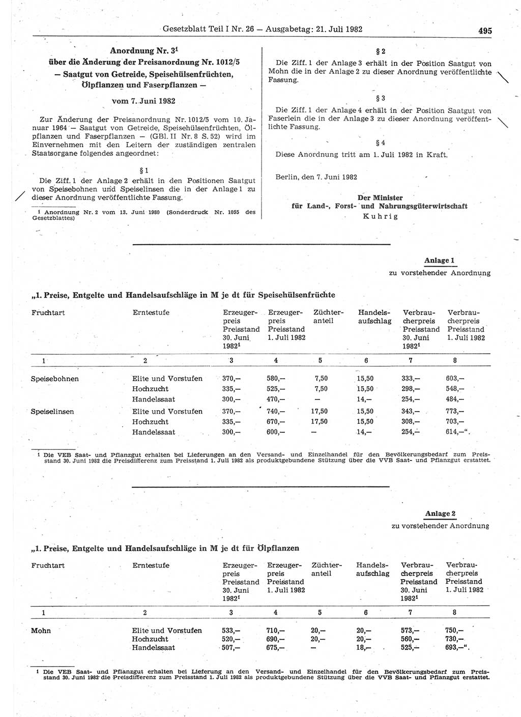 Gesetzblatt (GBl.) der Deutschen Demokratischen Republik (DDR) Teil Ⅰ 1982, Seite 495 (GBl. DDR Ⅰ 1982, S. 495)